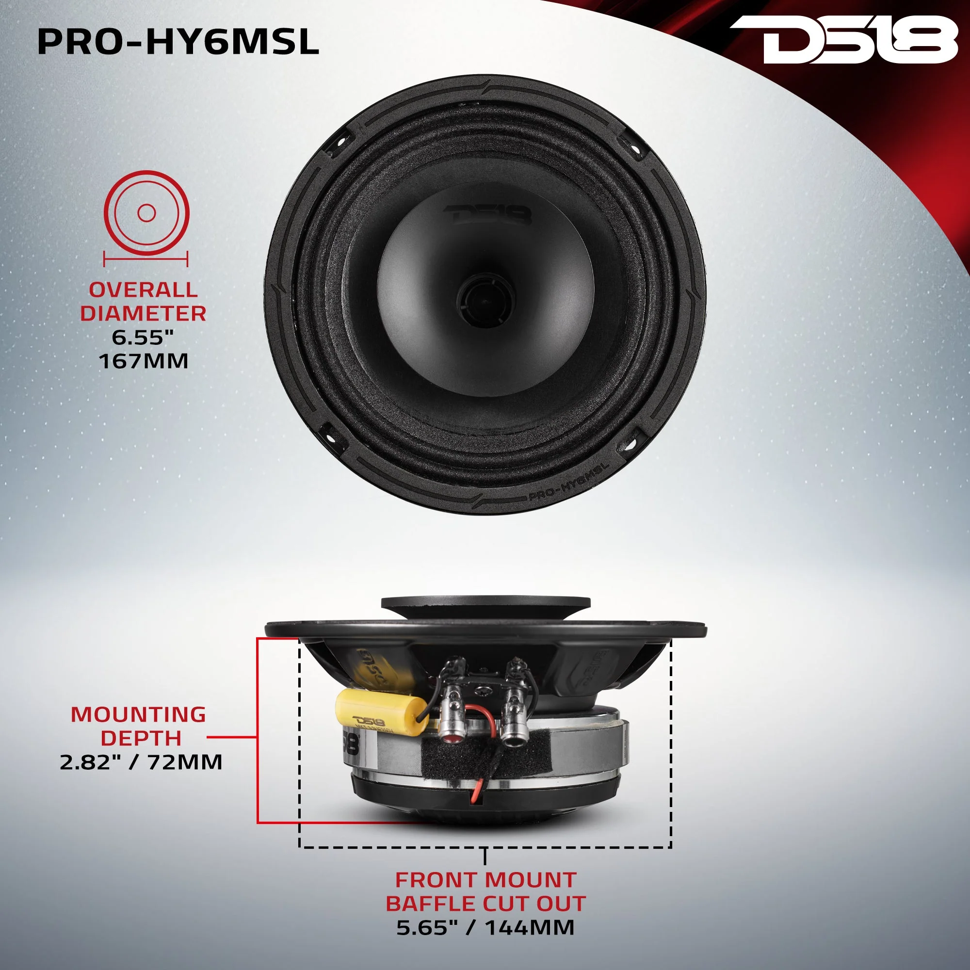 PRO 6.5" Shallow Coaxial Hybrid Mid-Range Loudspeaker with Built-in Driver 150 Watts Rms 8-Ohm - Image 8
