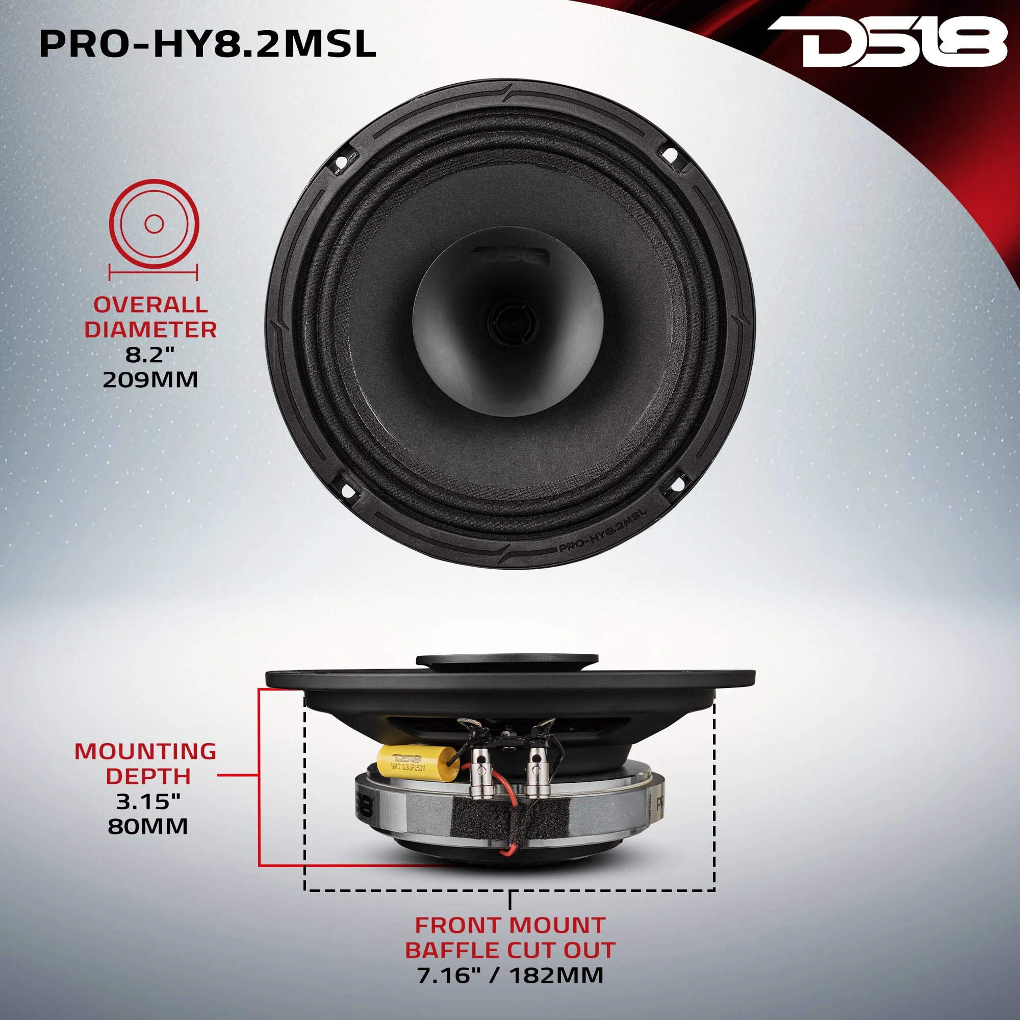 PRO 8" Hybrid Slim Loudspeaker with a 1" Compression Driver Horn 200 Watts Rms 2-Ohm - Image 8