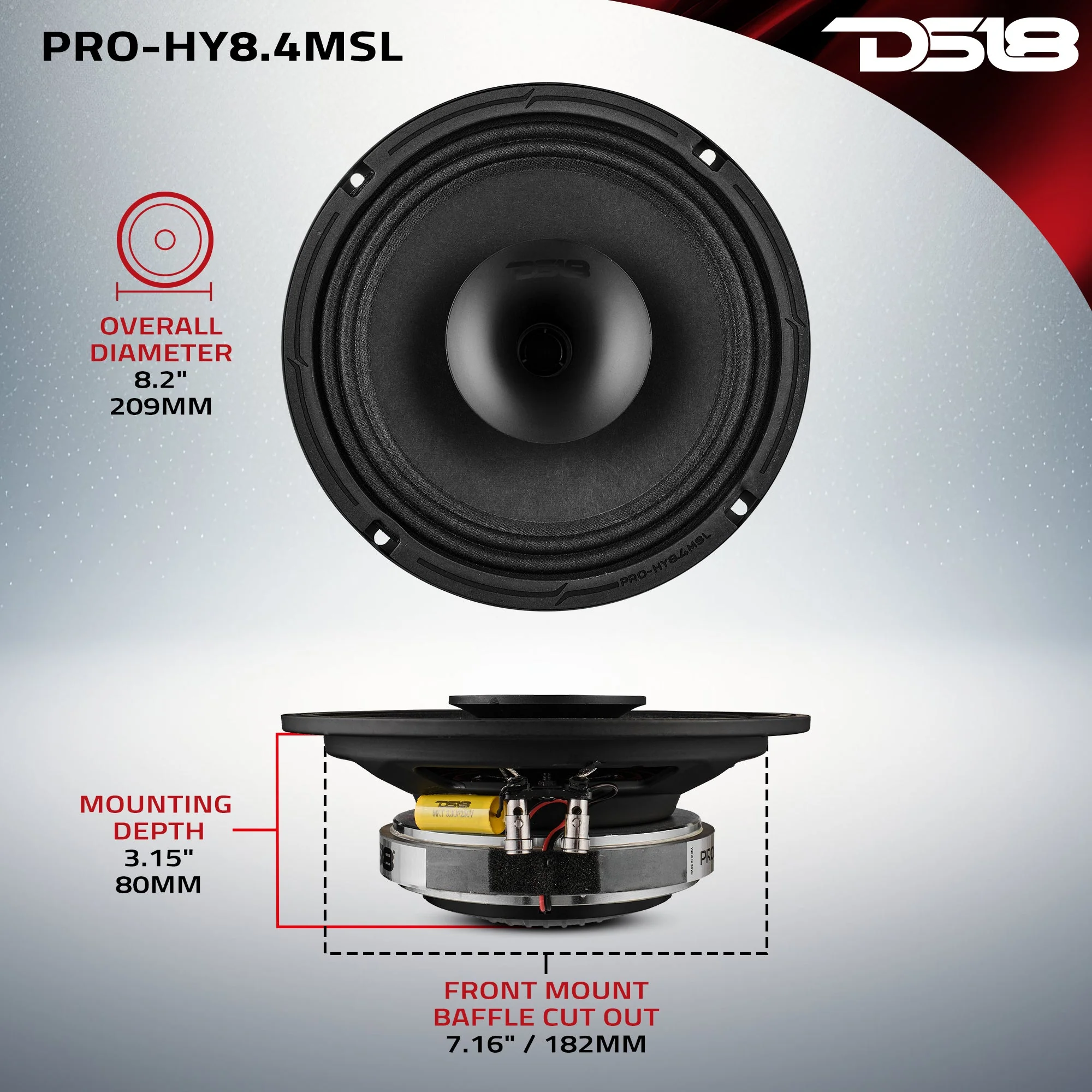 PRO 8" Shallow Coaxial Hybrid Mid-Range Loudspeaker with Built-in Driver 200 Watts Rms 4-Ohm - Image 8