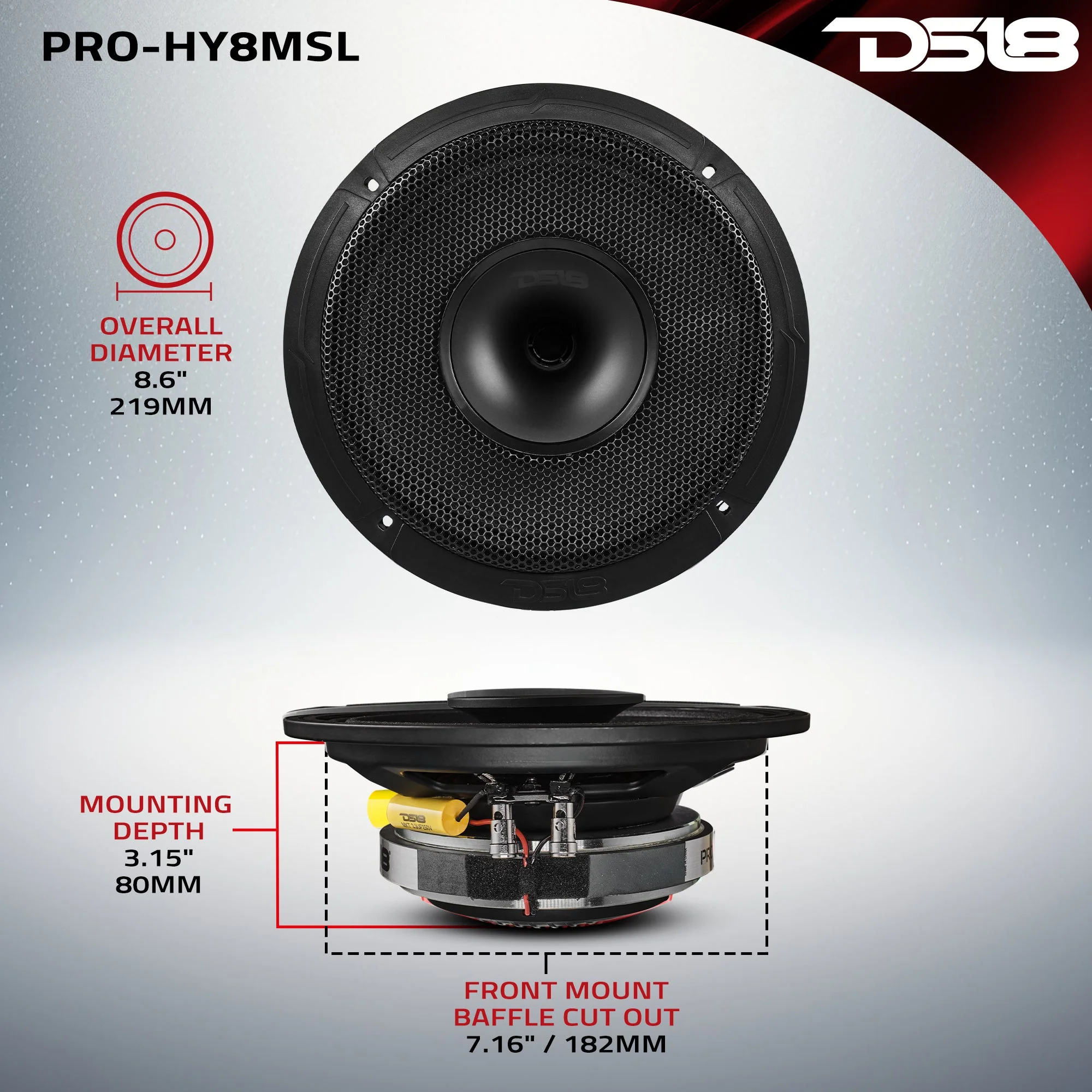 PRO 8" Shallow Coaxial Hybrid Mid-Range Loudspeaker with Built-in Driver 200 Watts Rms 8-Ohm - Image 9