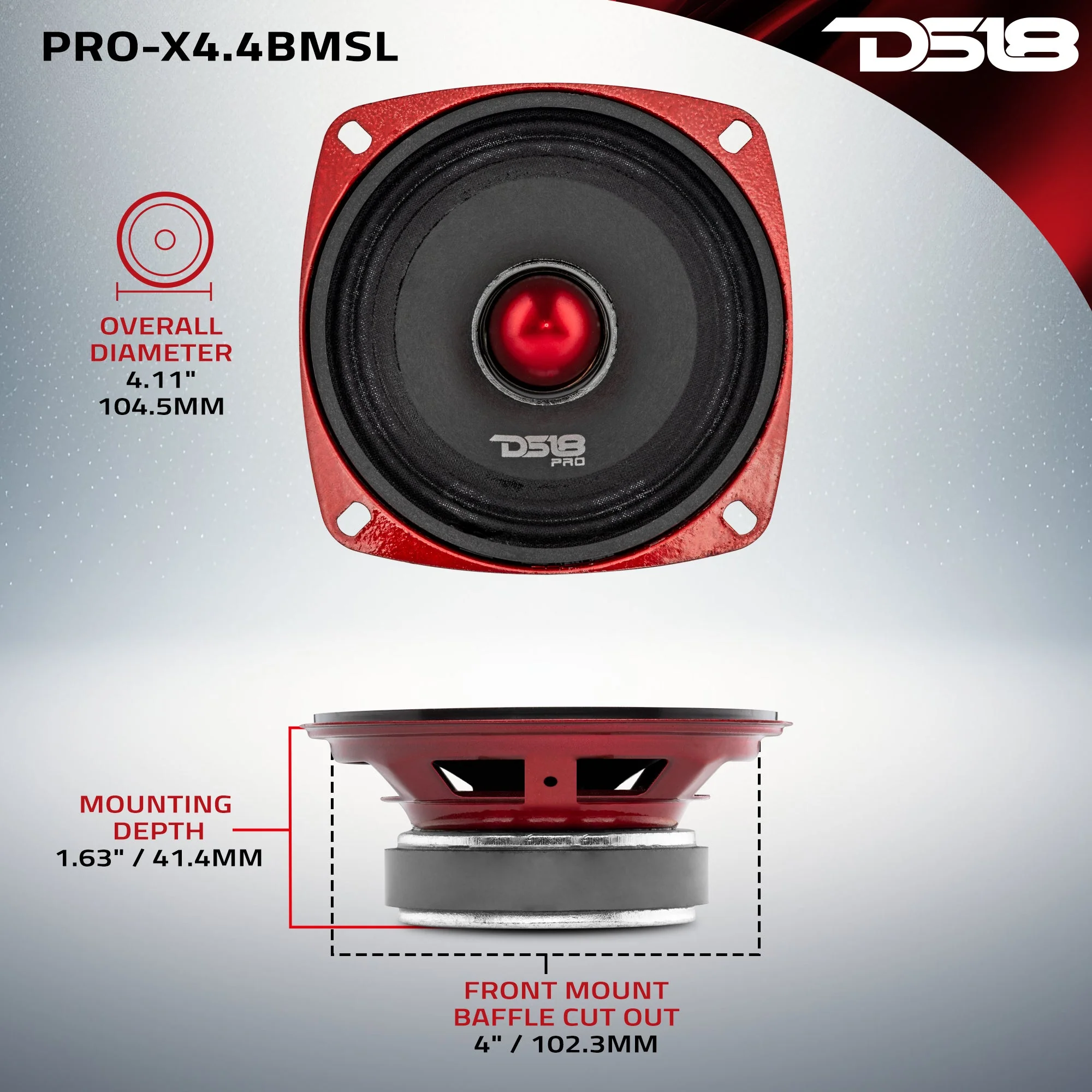 PRO-X 4" Shallow Mid-Range Bullet Loudspeaker 100 Watts Rms 4-Ohm - Image 8