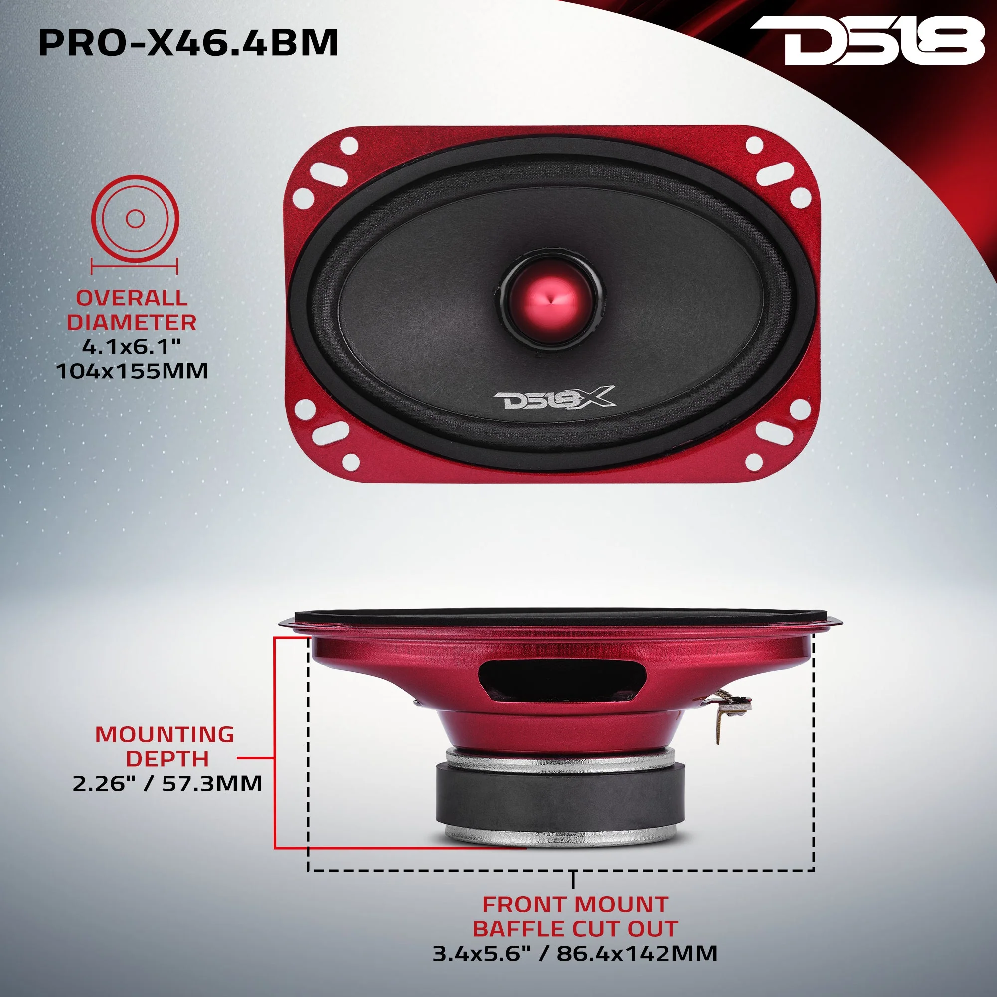 PRO-X 4x6” Mid-Range Loudspeaker with Bullet | 100W RMS 4-Ohm - Image 7