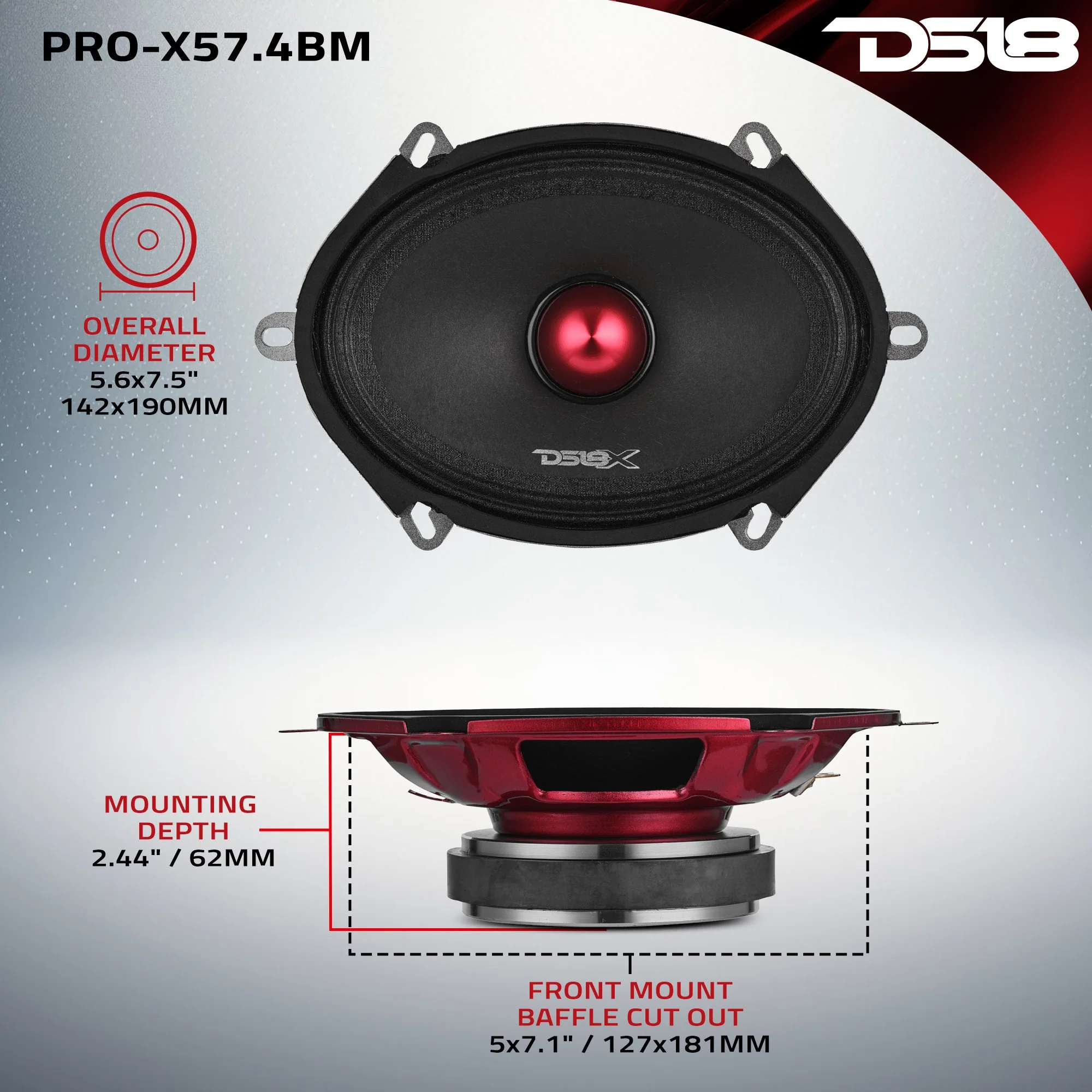 PRO-X 5x7” Mid-Range Loudspeaker with Bullet | 175W RMS 4-Ohm - Image 7