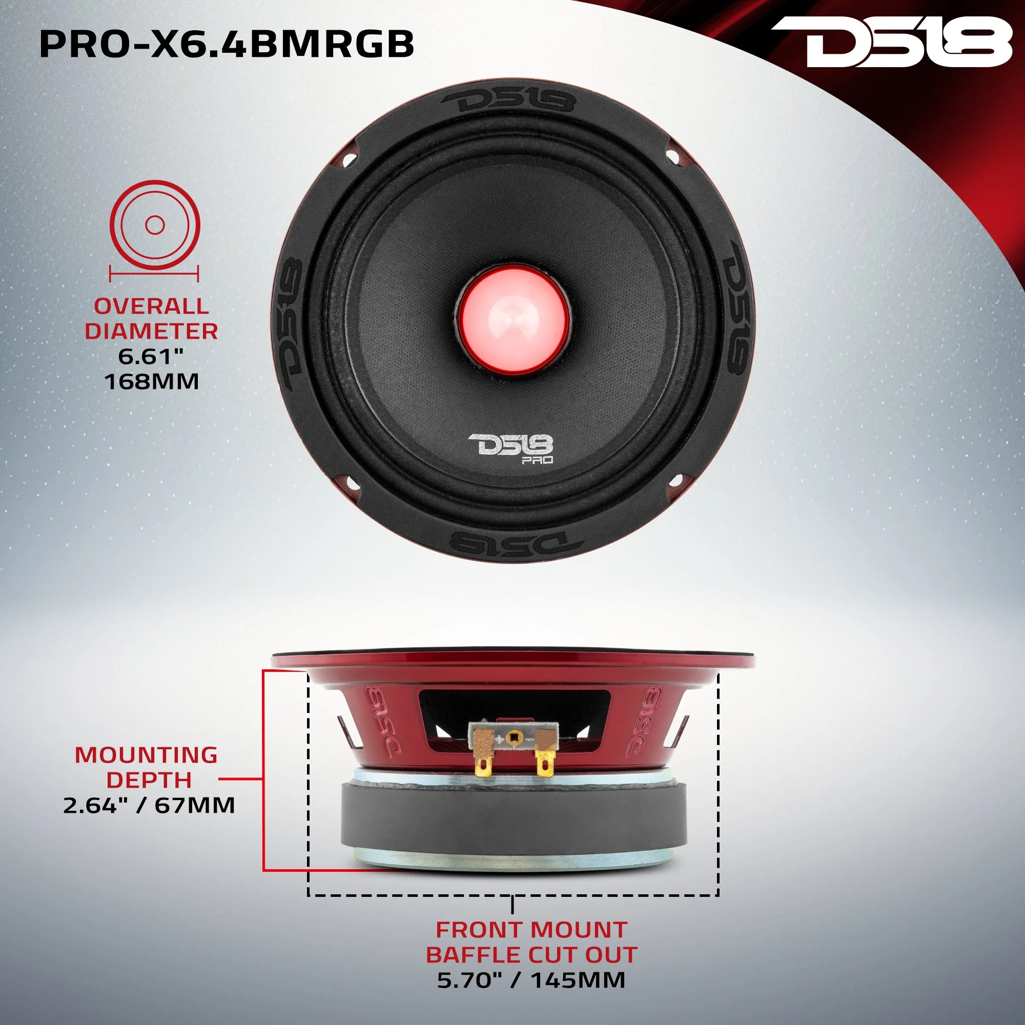 PRO-X 6.5" Mid-Range Loudspeaker with RGB Light Bullet 250 Watts Rms 4-Ohm - Image 7