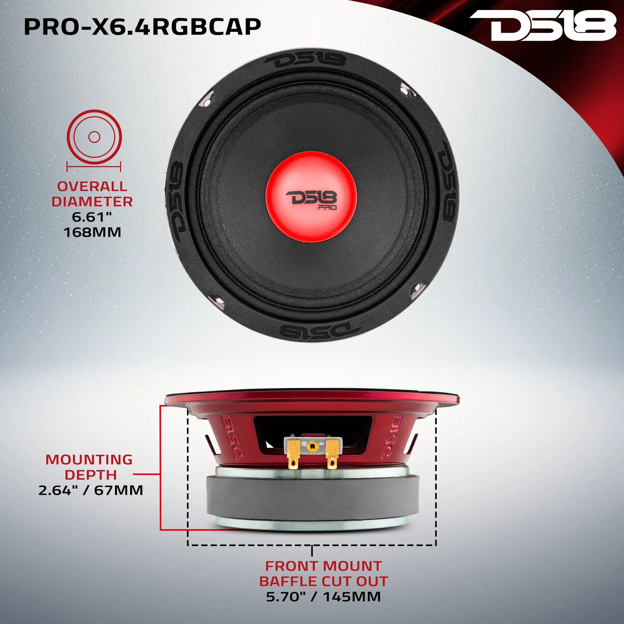 PRO-X 6.5" Mid-Range Loudspeaker with RGB Light Dust Cap 250 Watts Rms 4-Ohm - Image 7