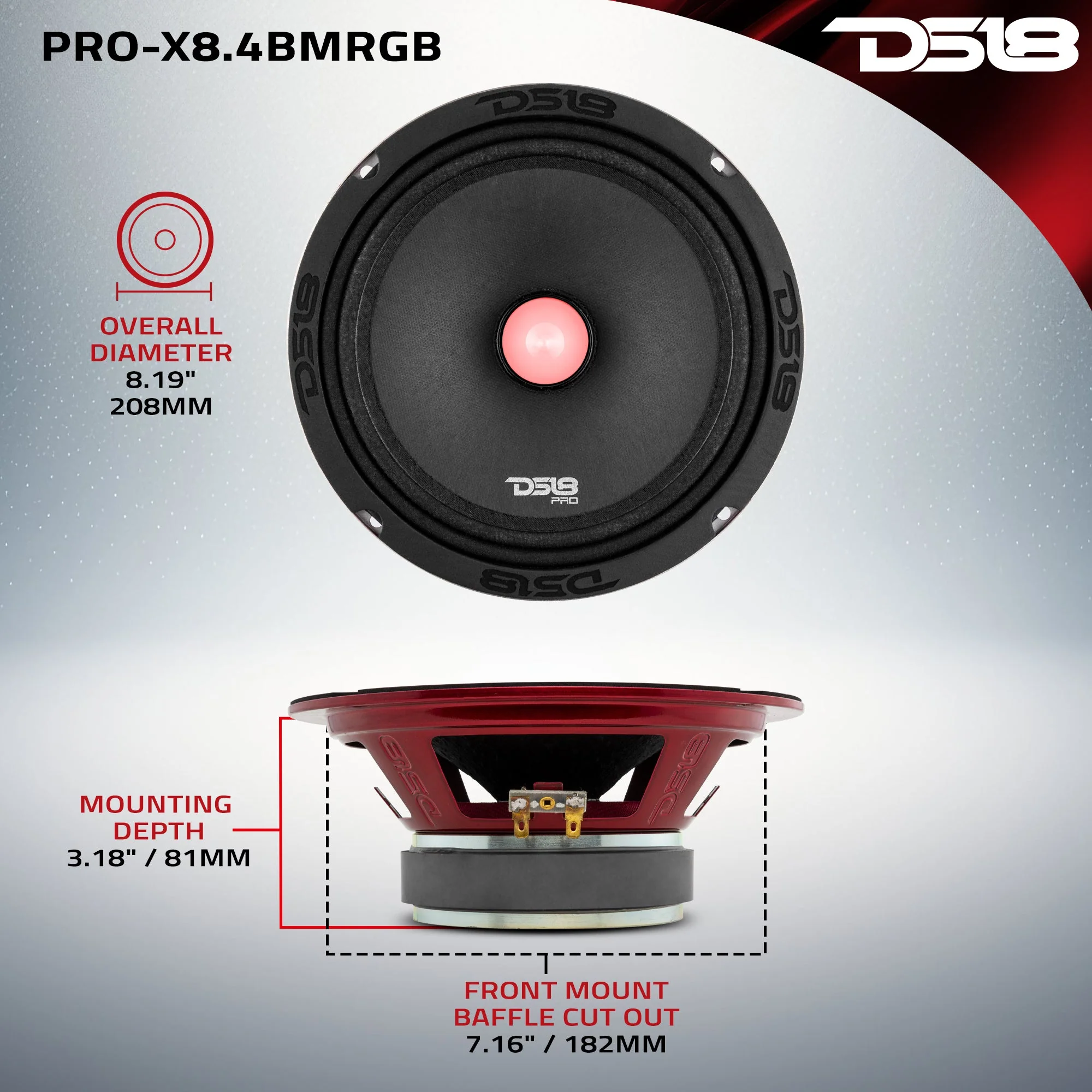 PRO-X 8" Mid-Range Loudspeaker with RGB Light Bullet 275 Watts Rms 4-Ohm - Image 7
