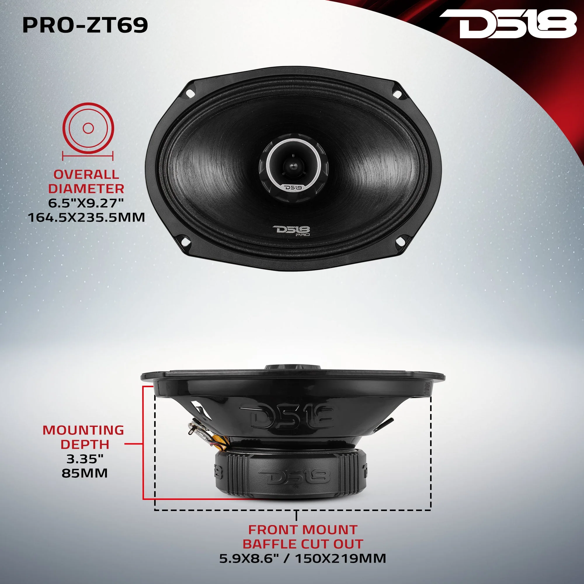 PRO-ZT 6x9" Coaxial Mid-Range Loudspeaker with Water Resistant Cone Built-in Bullet Tweeter and Grill | 275W RMS 4-Ohm - Image 9