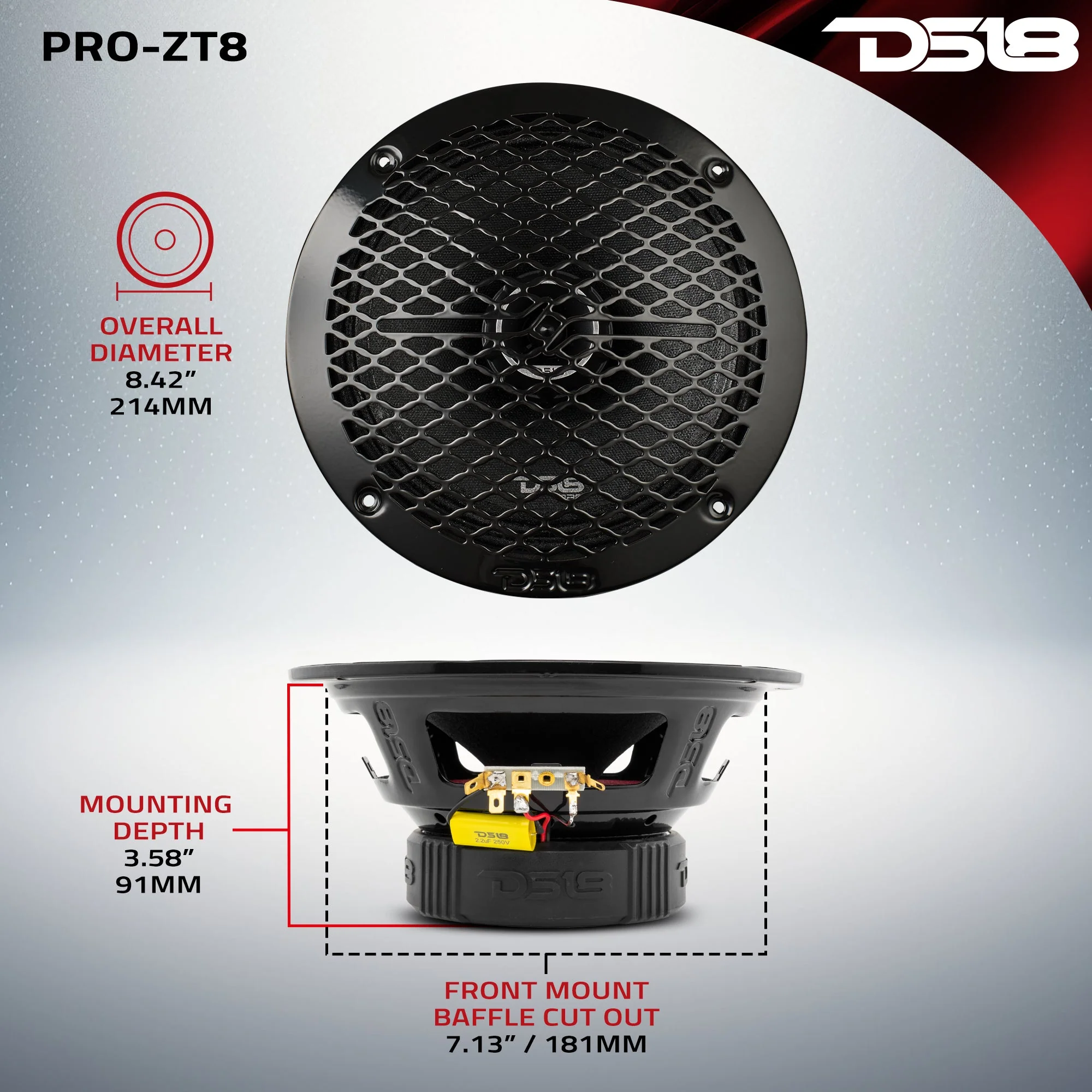 PRO-ZT 8" Coaxial Mid-Range Loudspeaker with Water Resistant Cone Built-in Bullet Tweeter and Grill 275 Watts Rms 4-Ohm - Image 9