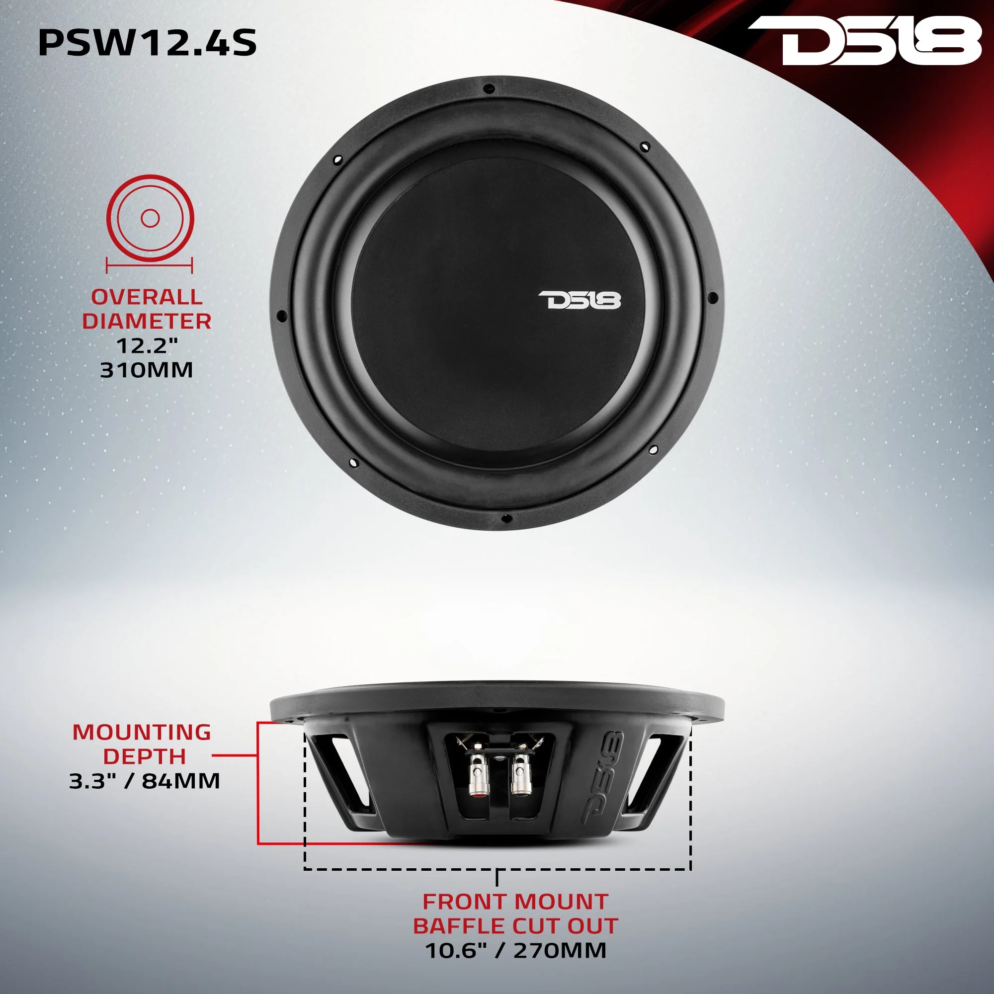PS Shallow-Mount Water Resistant 10" Subwoofer | 500W RMS DVC 2-Ohm - Image 6