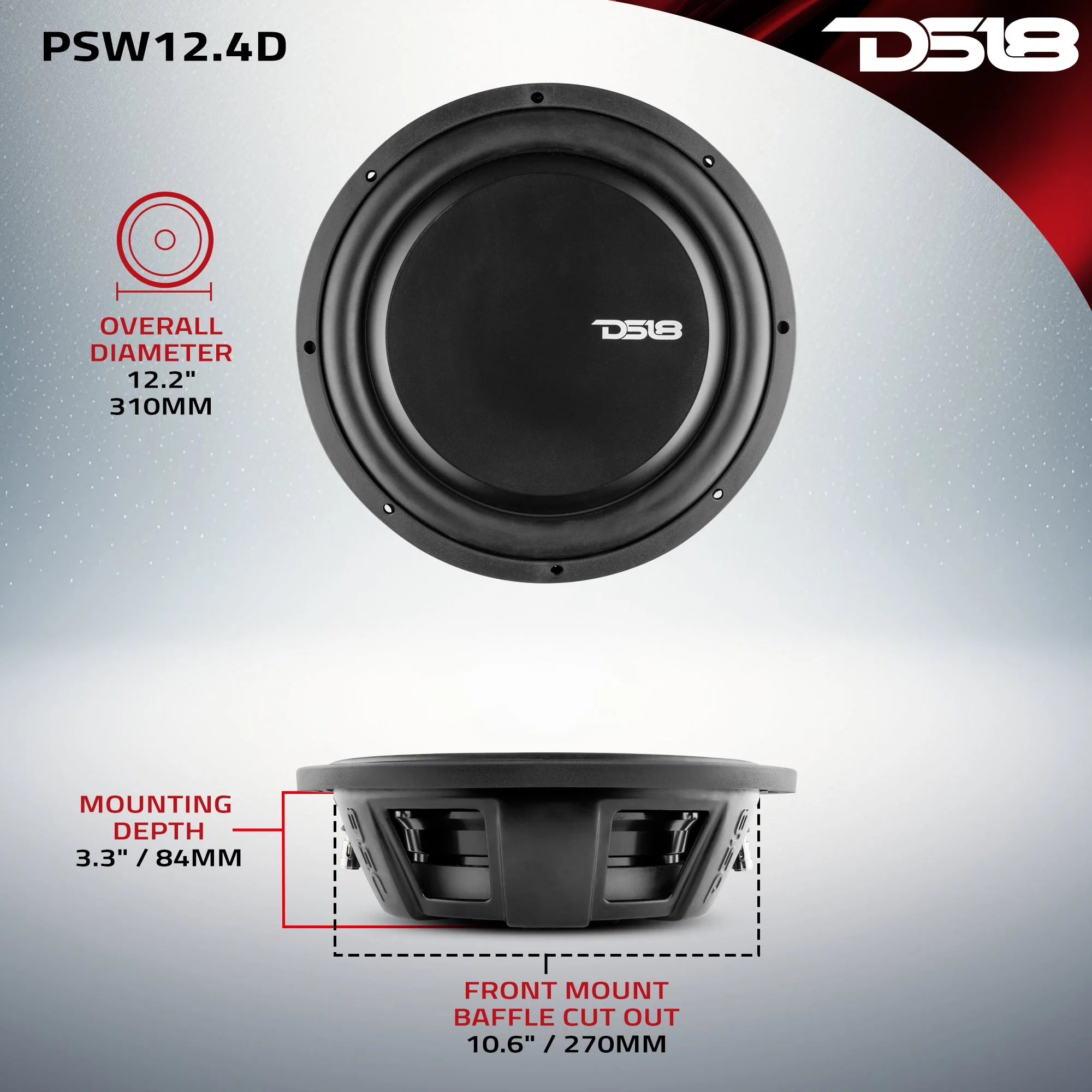 PS Shallow-Mount Water Resistant 12" Subwoofer | 600W RMS DVC 4-Ohm - Image 6