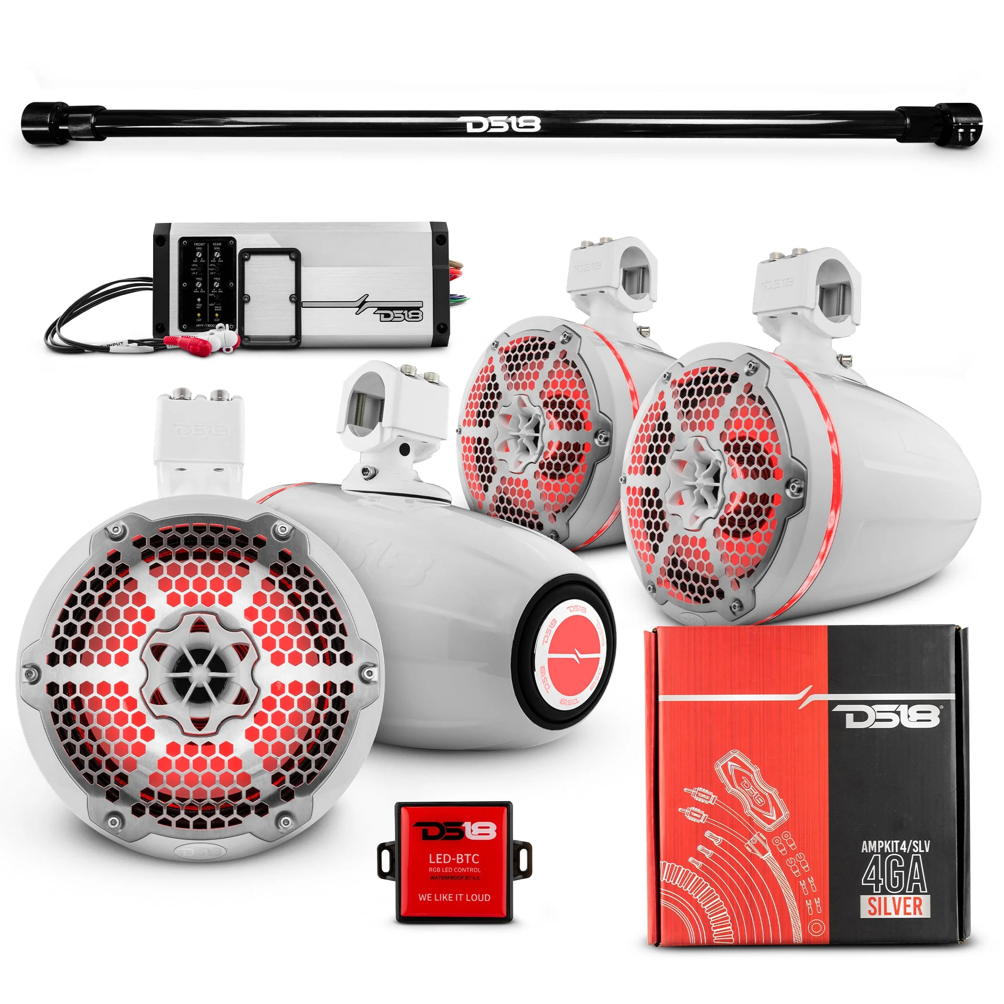 PU-TUBE 4x 8" Marine Towers Speakers with RGB LED Lights, 4-Channel Marine Amplifier and AMPKIT for Pick Up & Trucks - Image 4