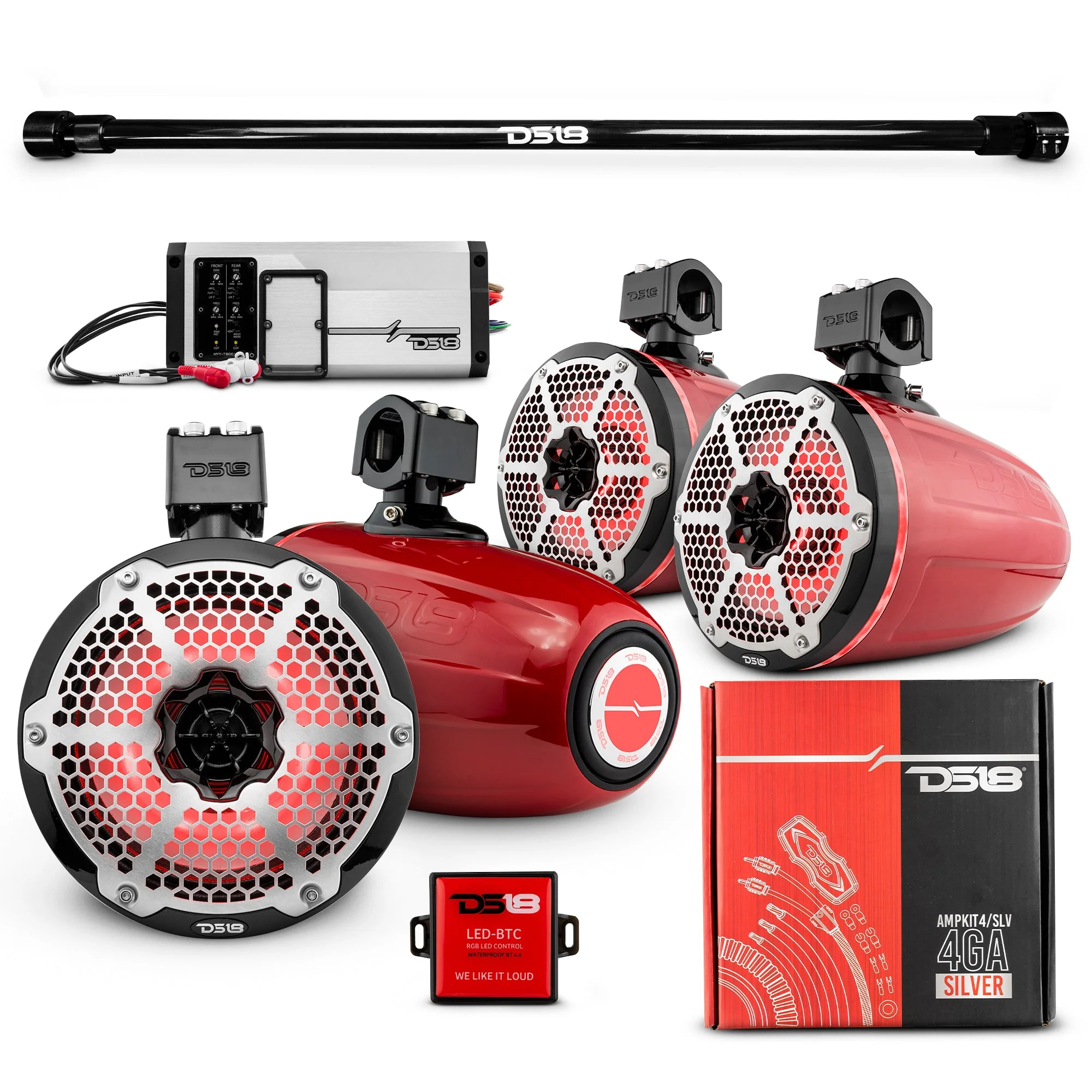 PU-TUBE 4x 8" Marine Towers Speakers with RGB LED Lights, 4-Channel Marine Amplifier and AMPKIT for Pick Up & Trucks - Image 5