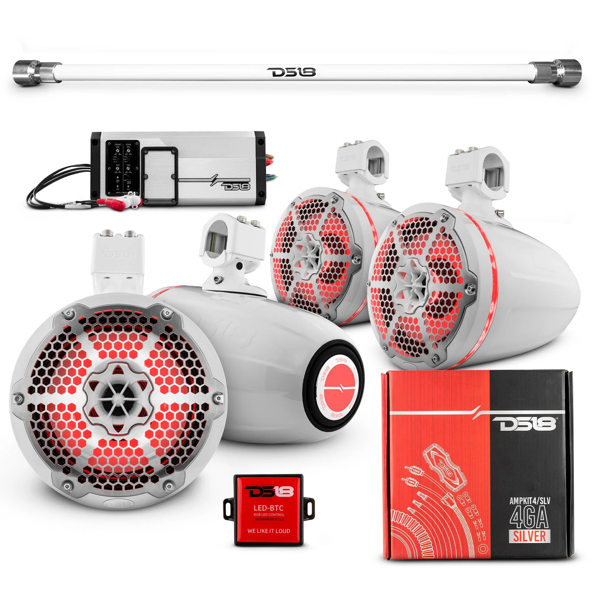 PU-TUBE 4x 8" Marine Towers Speakers with RGB LED Lights, 4-Channel Marine Amplifier and AMPKIT for Pick Up & Trucks - Image 8