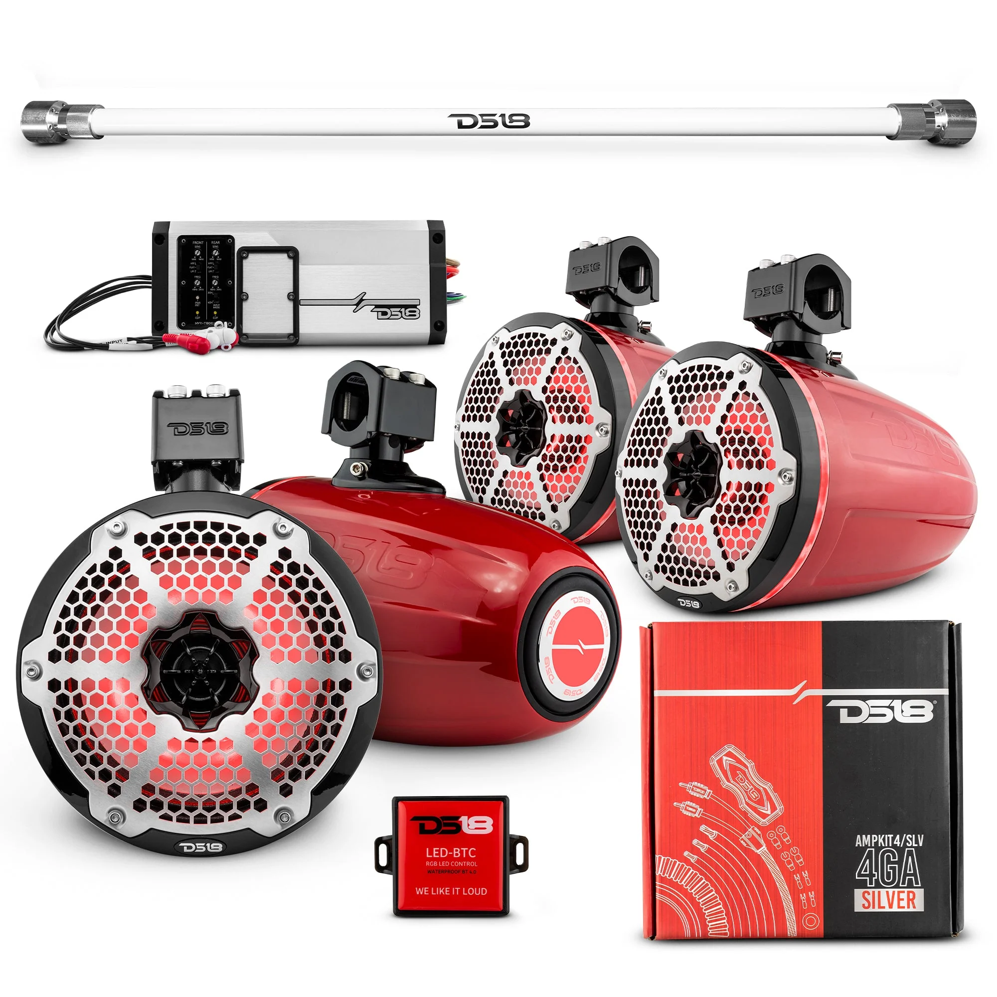 PU-TUBE 4x 8" Marine Towers Speakers with RGB LED Lights, 4-Channel Marine Amplifier and AMPKIT for Pick Up & Trucks - Image 9