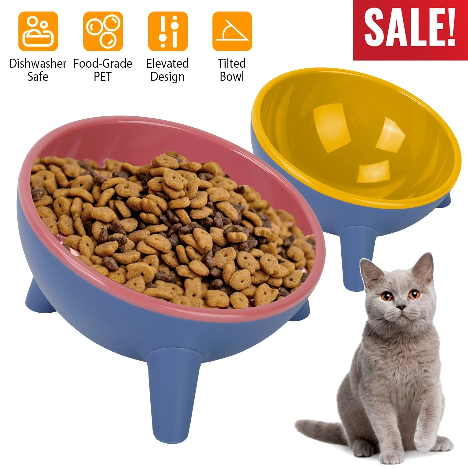 Raised Tilted Elevated Cat Food Bowl Pet Backflow Prevention Water Dish Feeding Bowl for Cats Small Dogs - Image 2