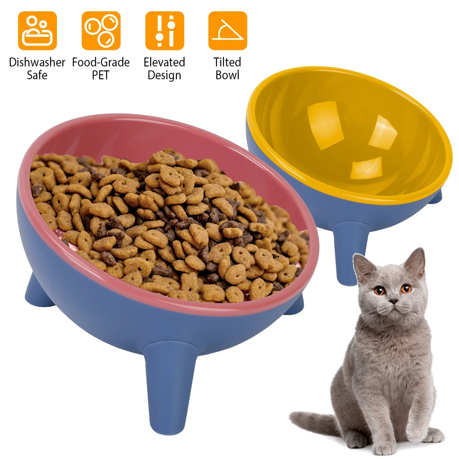 Raised Tilted Elevated Cat Food Bowl Pet Backflow Prevention Water Dish Feeding Bowl for Cats Small Dogs - Image 3