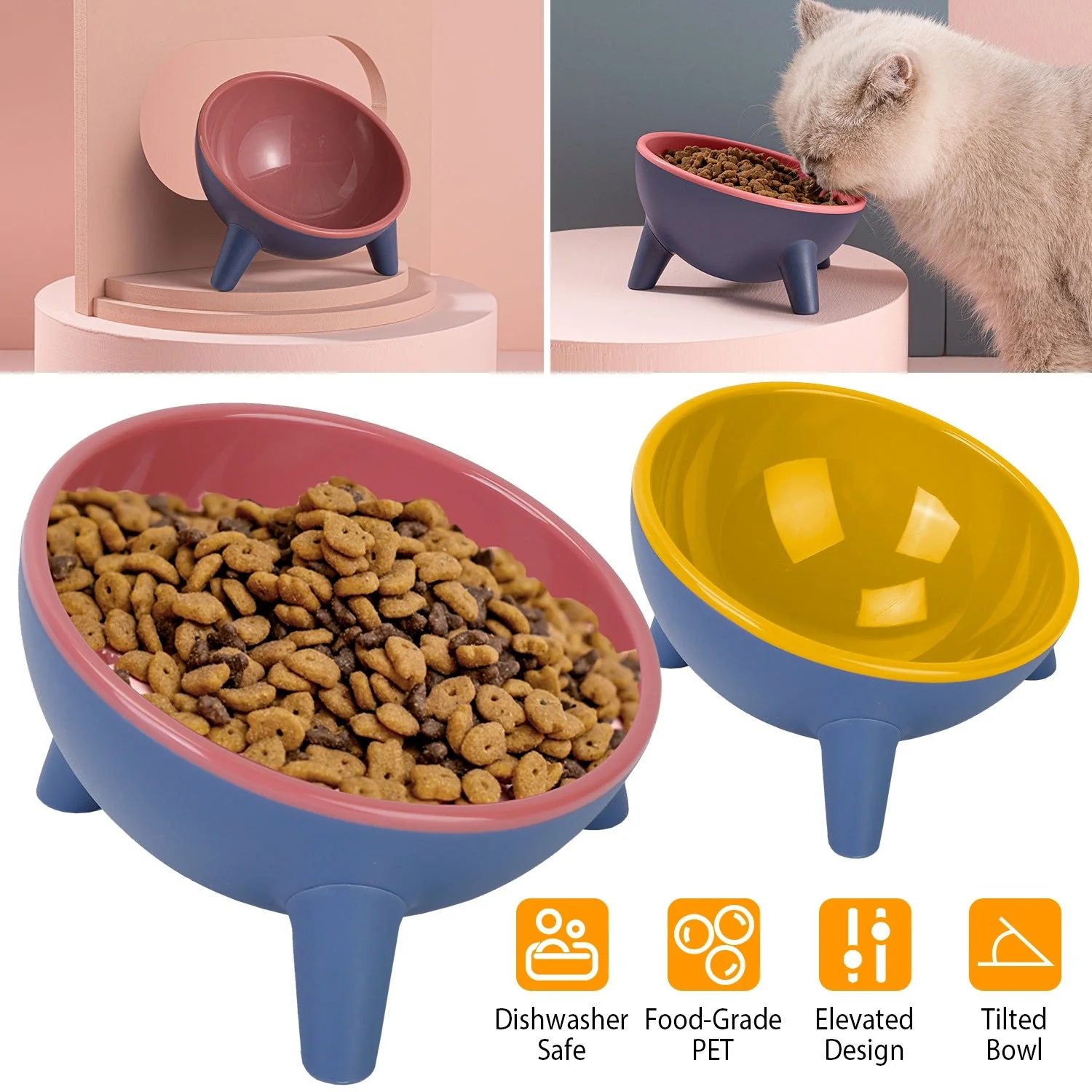 Raised Tilted Elevated Cat Food Bowl Pet Backflow Prevention Water Dish Feeding Bowl for Cats Small Dogs - Image 4