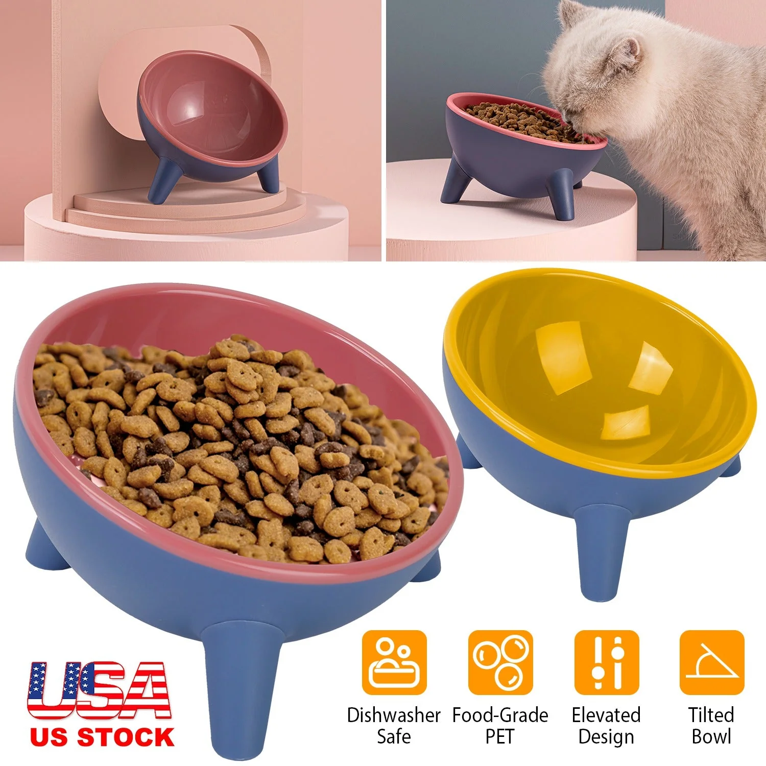 Raised Tilted Elevated Cat Food Bowl Pet Backflow Prevention Water Dish Feeding Bowl for Cats Small Dogs - Image 5