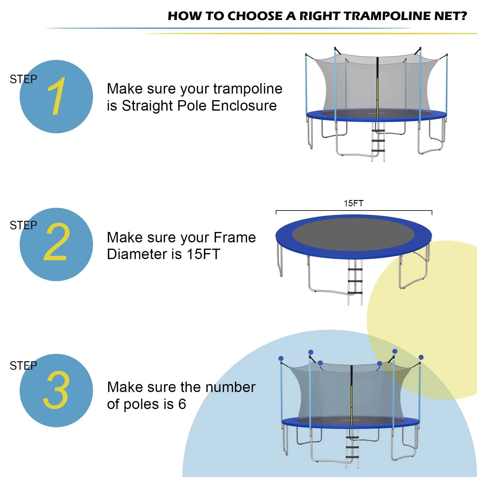 Replacement Weather-Resistant Trampoline Safety Enclosure Net-15 ft - Image 8