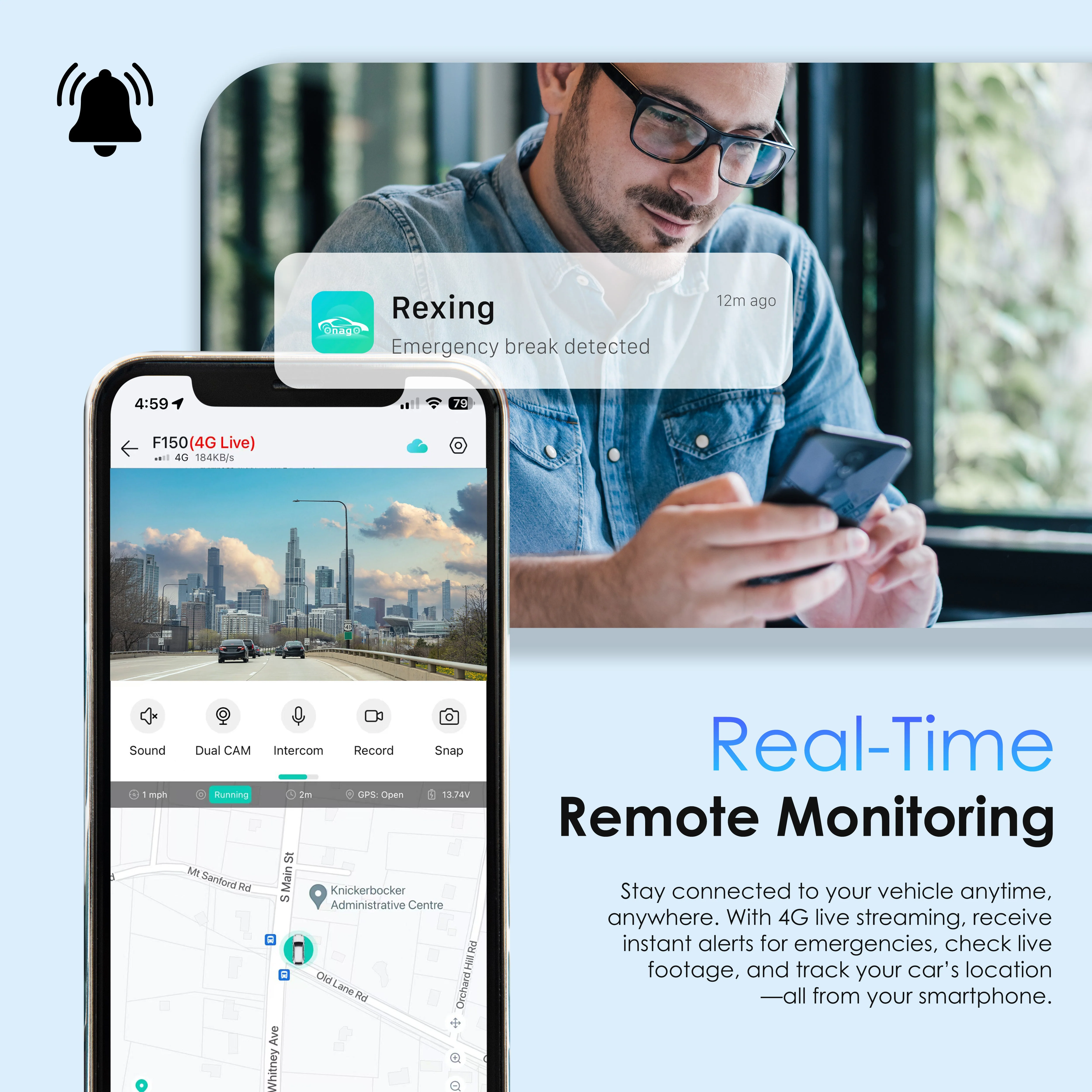 Rexing 4G LTE 2-Channel Dash Cam with GPS – 2.5K Front + 1080p Rear | Real-Time Remote Access & Alerts - Image 3