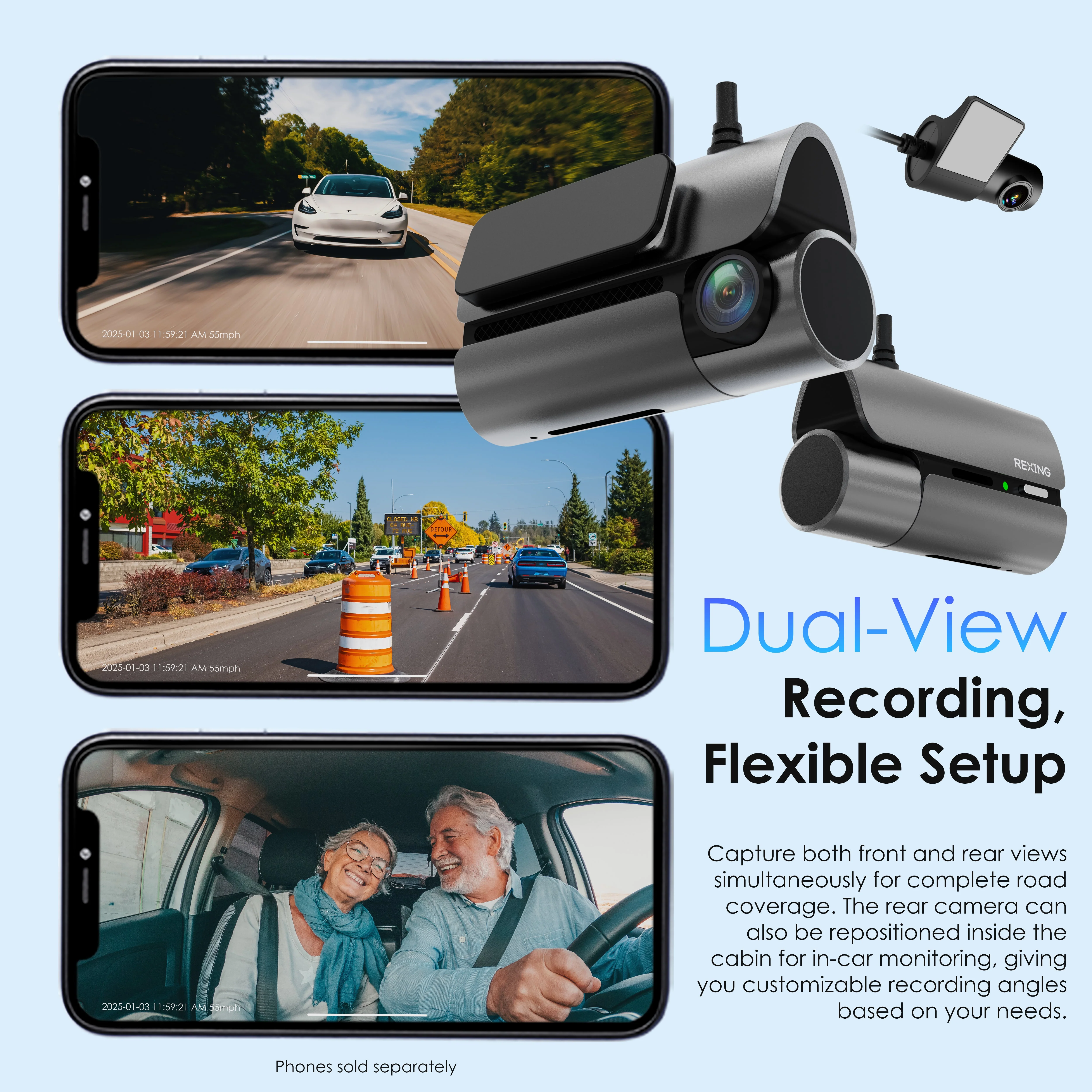 Rexing 4G LTE 2-Channel Dash Cam with GPS – 2.5K Front + 1080p Rear | Real-Time Remote Access & Alerts - Image 4