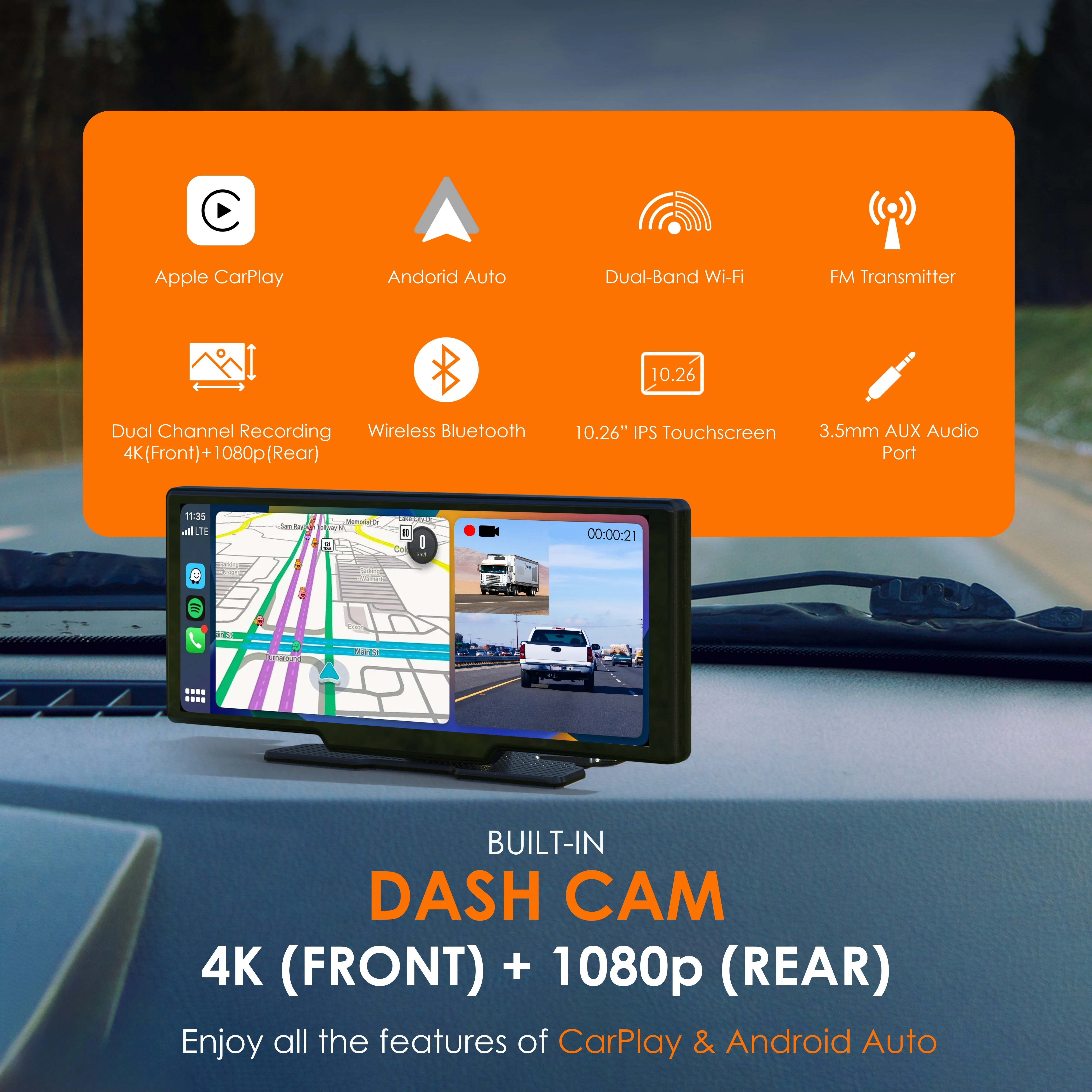 REXING CPDuo Pro – Wireless Apple CarPlay / Android Auto Receiver with 10.26-inch LCD Touchscreen - Image 2
