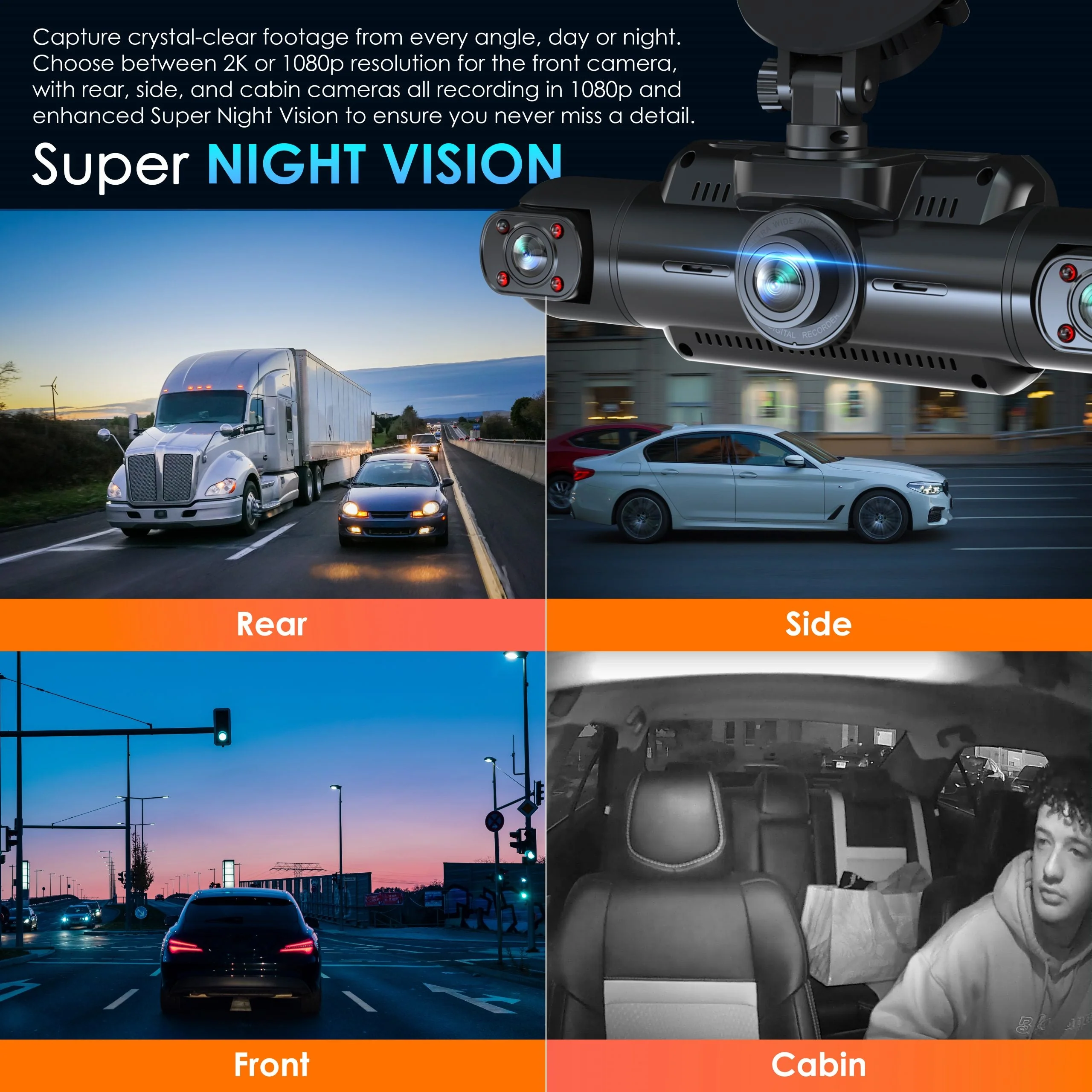 Rexing L4 Series 4-Channel Dash Cams with Ultra-Wide Angle, Wi-Fi, Night Vision, and GPS, App Control, Loop Recording, Collision Sensor - Image 5