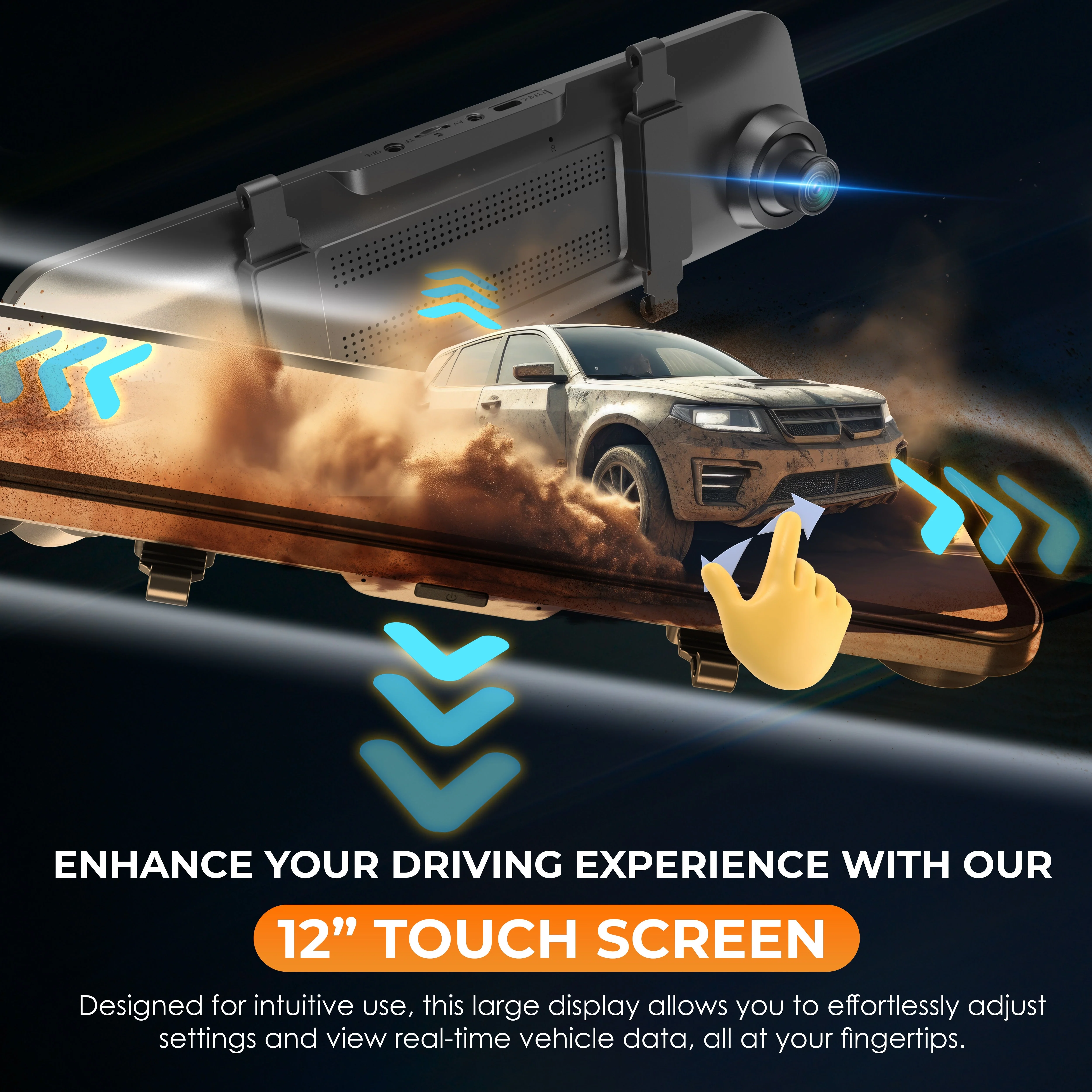 REXING M2-4 4-Channel Mirror Dash Cam, 12” Touch Screen, 1080p with GPS - Image 4