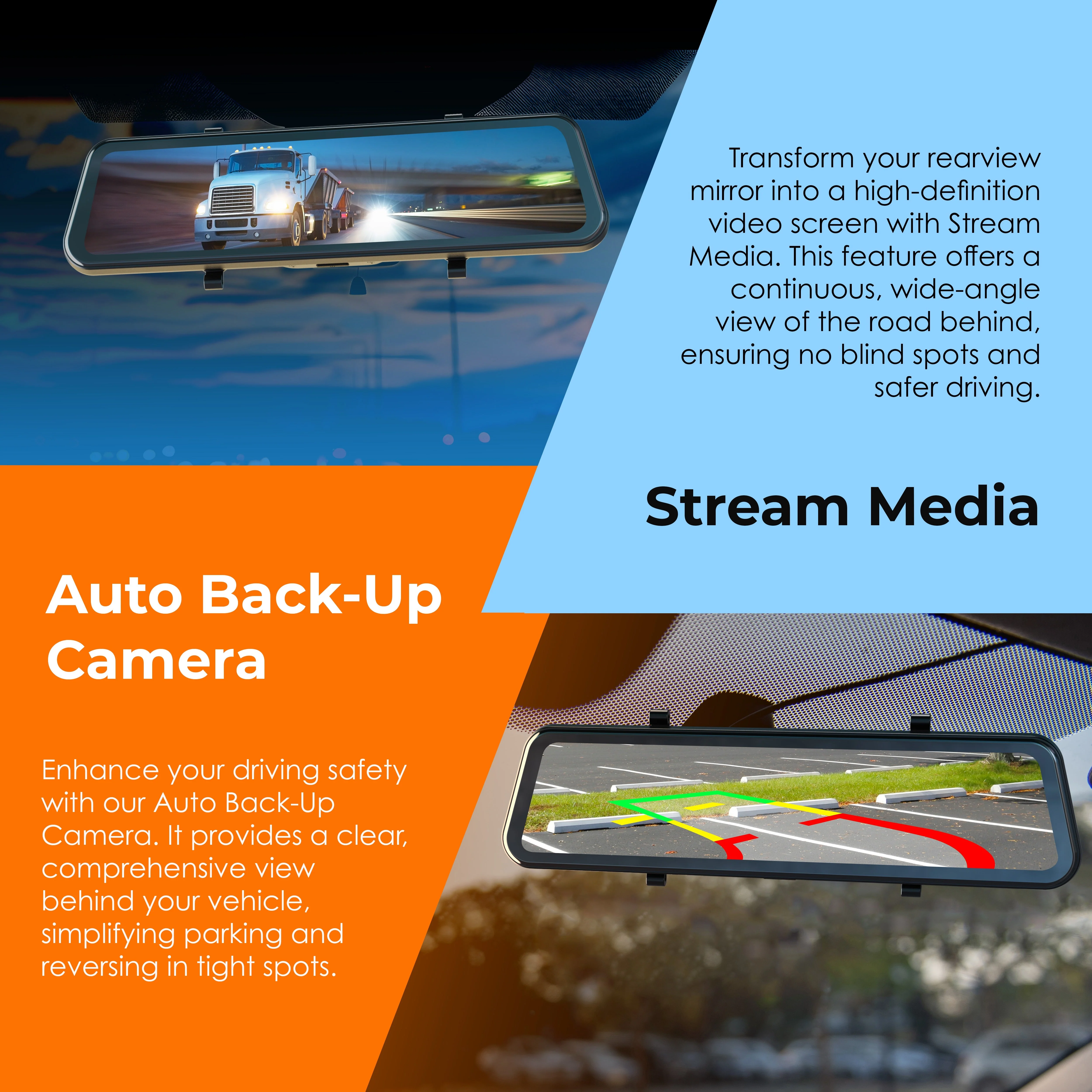 REXING M2-4 4-Channel Mirror Dash Cam, 12” Touch Screen, 1080p with GPS - Image 6