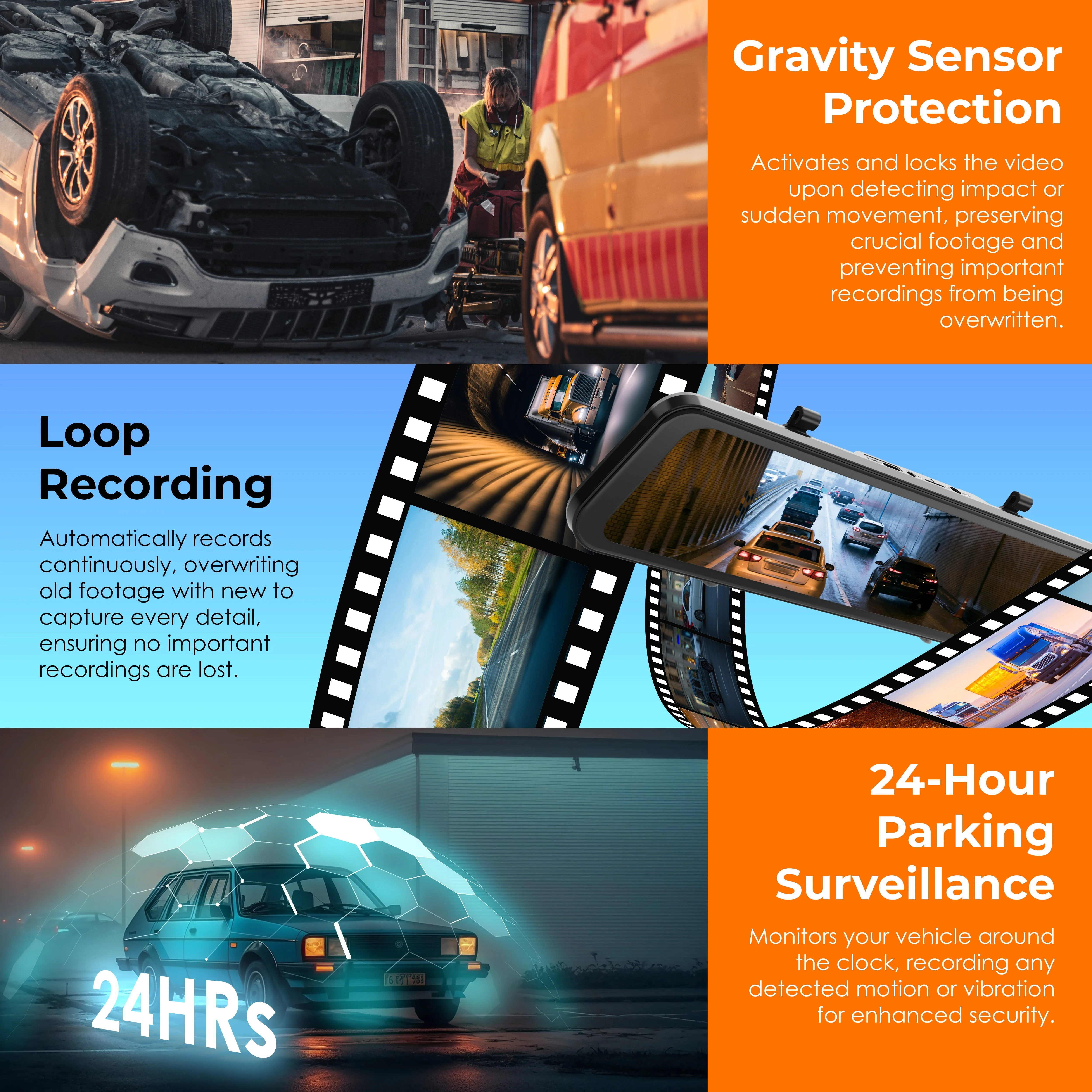 REXING M2-4 4-Channel Mirror Dash Cam, 12” Touch Screen, 1080p with GPS - Image 7