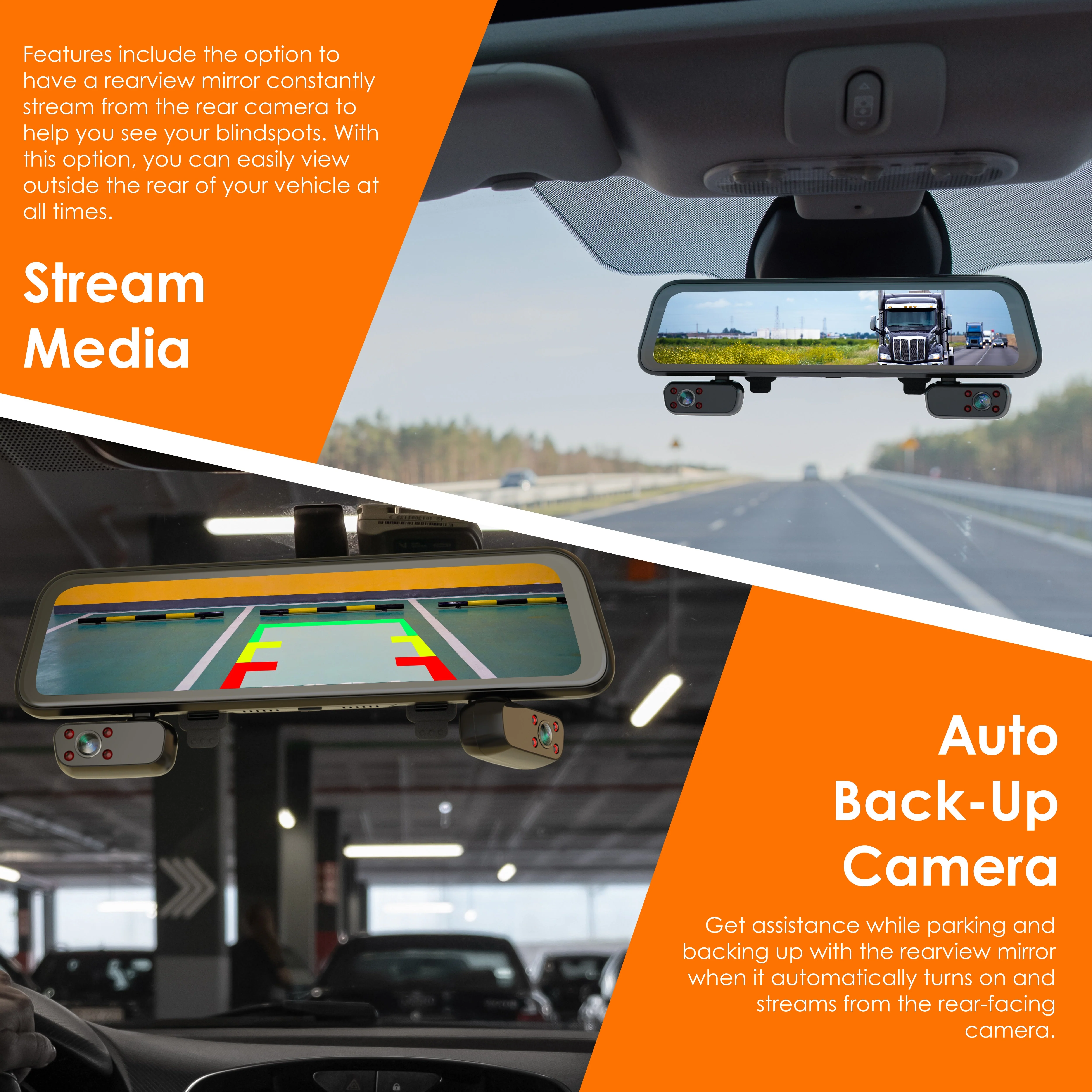 Rexing M4 4-CHANNEL MIRROR DASH CAM 12” Touch Screen Mirror Dash Cam, 1080p with GPS - Image 4