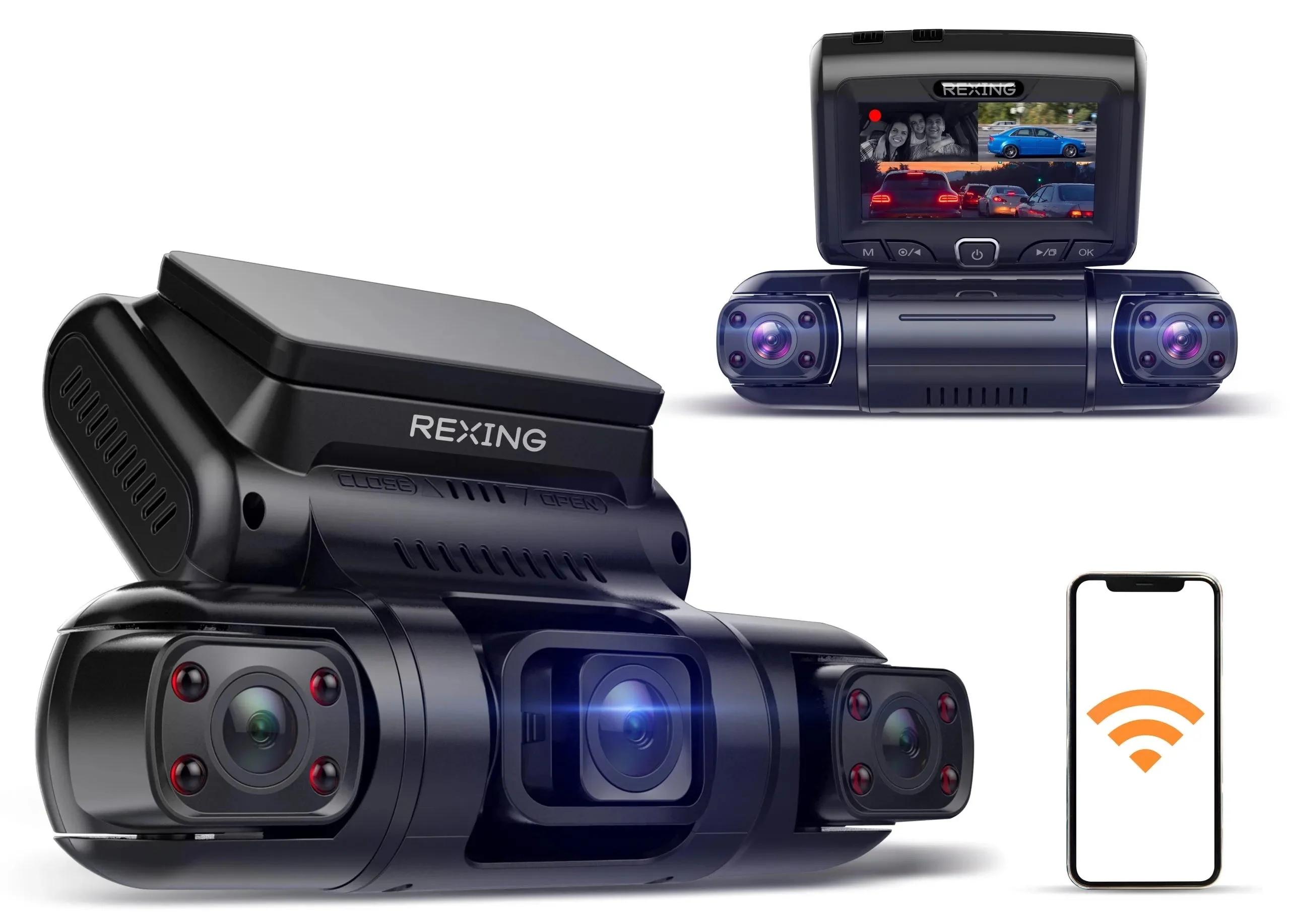 Rexing S3 3-Channel Dash Cam Front, Cabin, Sides 1080P+1080p+1080p with Wi-Fi and GPS - Image 2