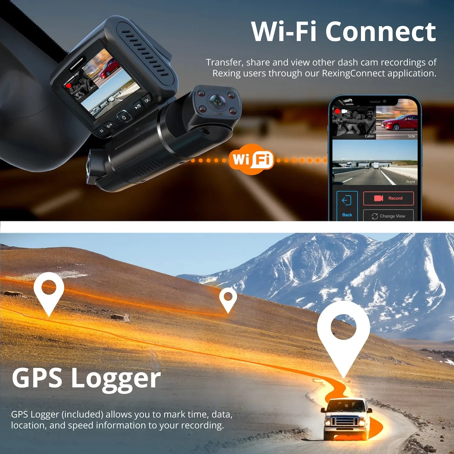Rexing S3 3-Channel Dash Cam Front, Cabin, Sides 1080P+1080p+1080p with Wi-Fi and GPS - Image 6