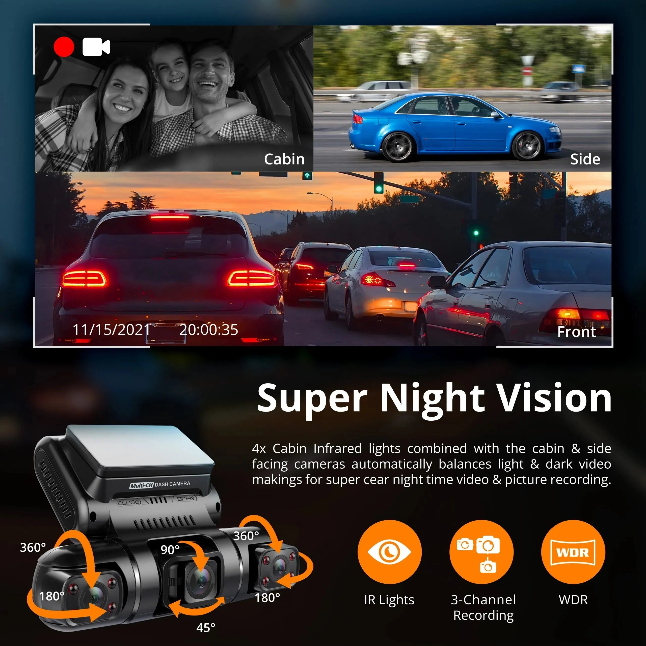 Rexing S3 3-Channel Dash Cam Front, Cabin, Sides 1080P+1080p+1080p with Wi-Fi and GPS - Image 8