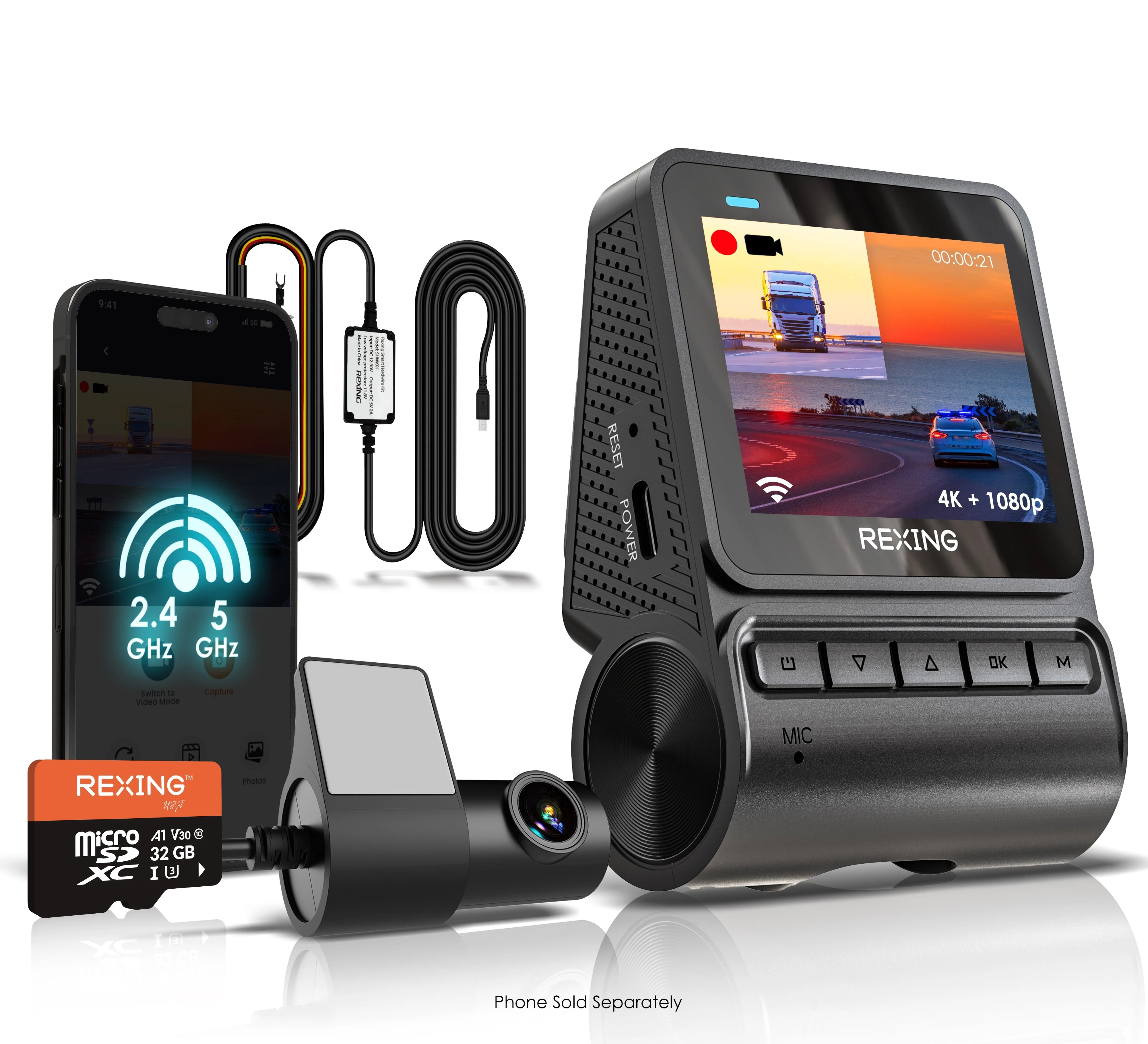 Rexing - V1P Flex X4 4K WiFi Dual Dash Cam - Black - Image 2