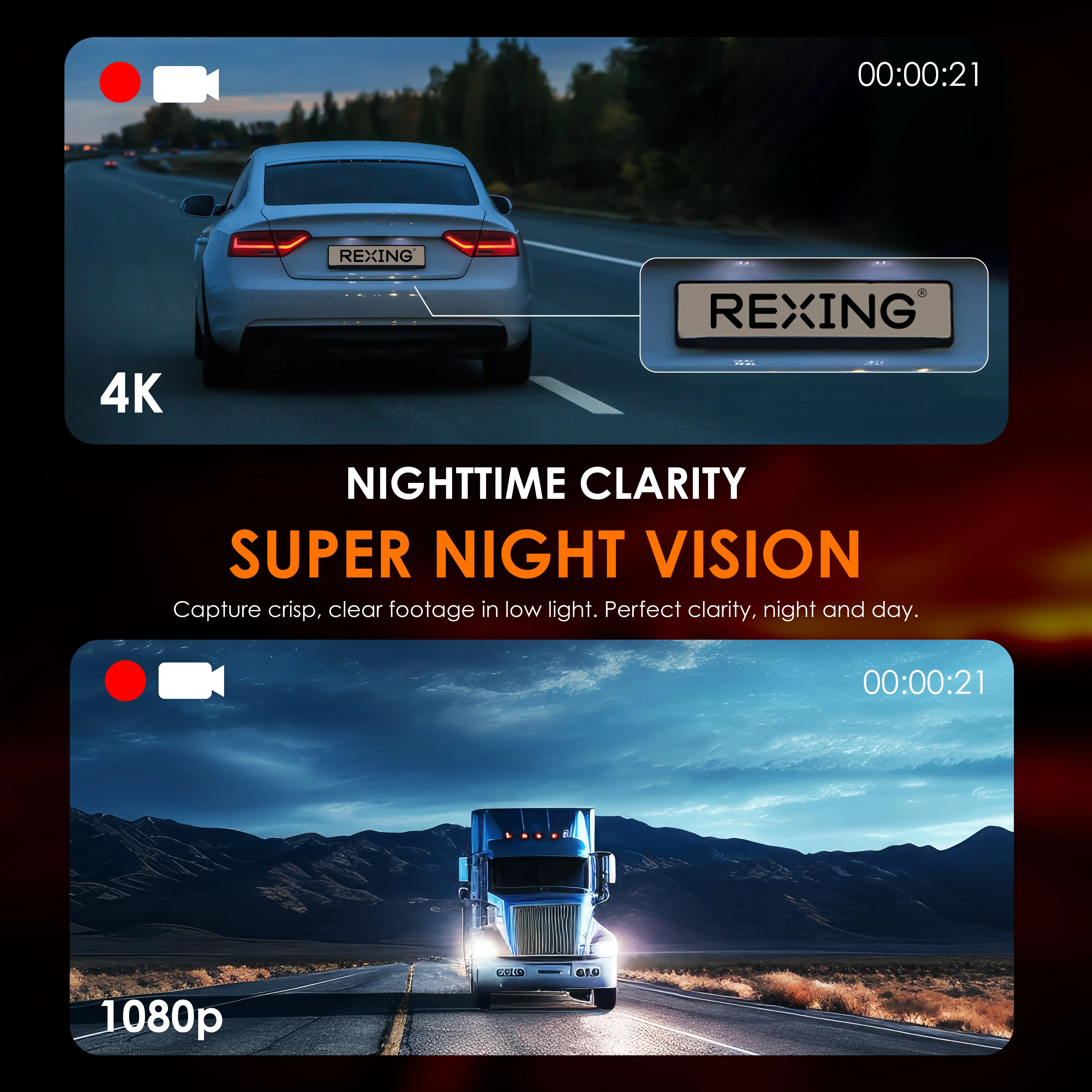 Rexing - V1P Flex X4 4K WiFi Dual Dash Cam - Black - Image 8