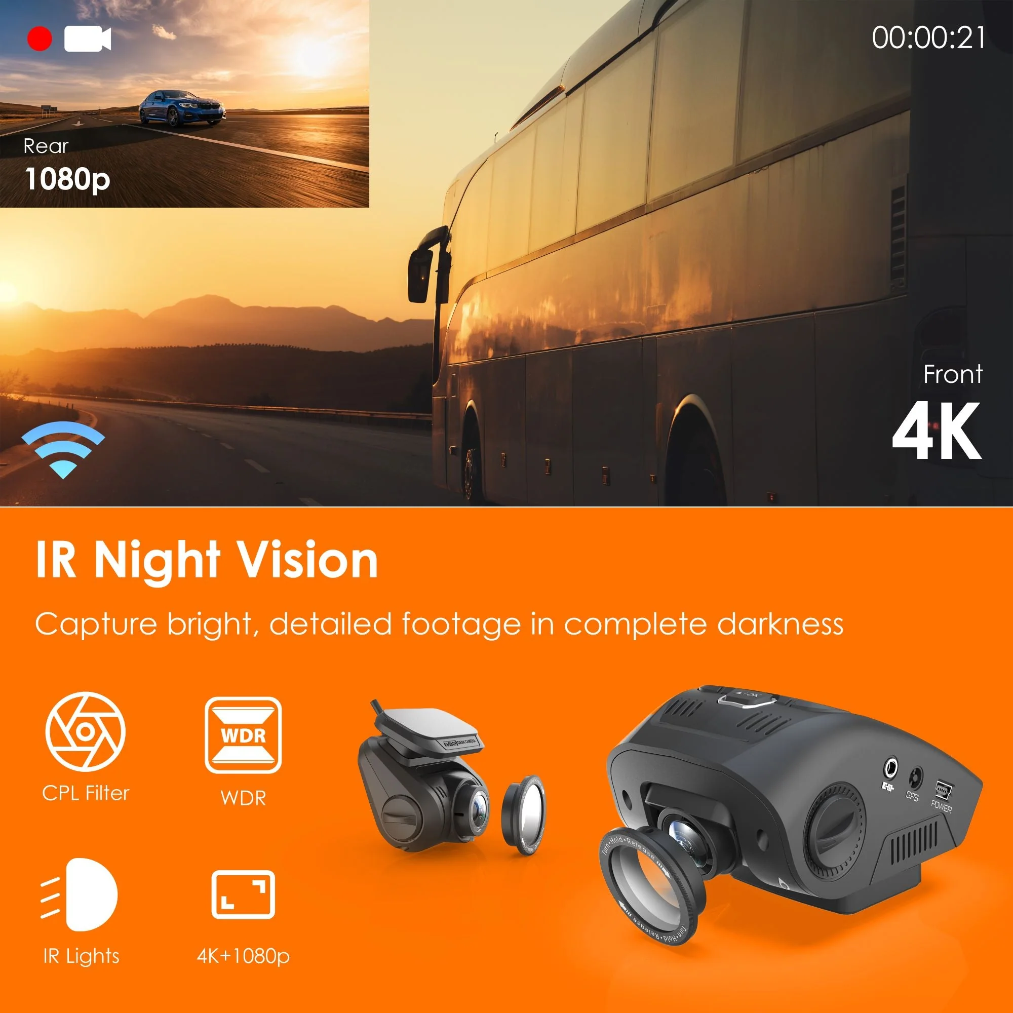 Rexing V1P SE 4K Dual Channel Car Dash Cam w/ GPS, Wi-Fi & Bonus CPL Filters - Image 4