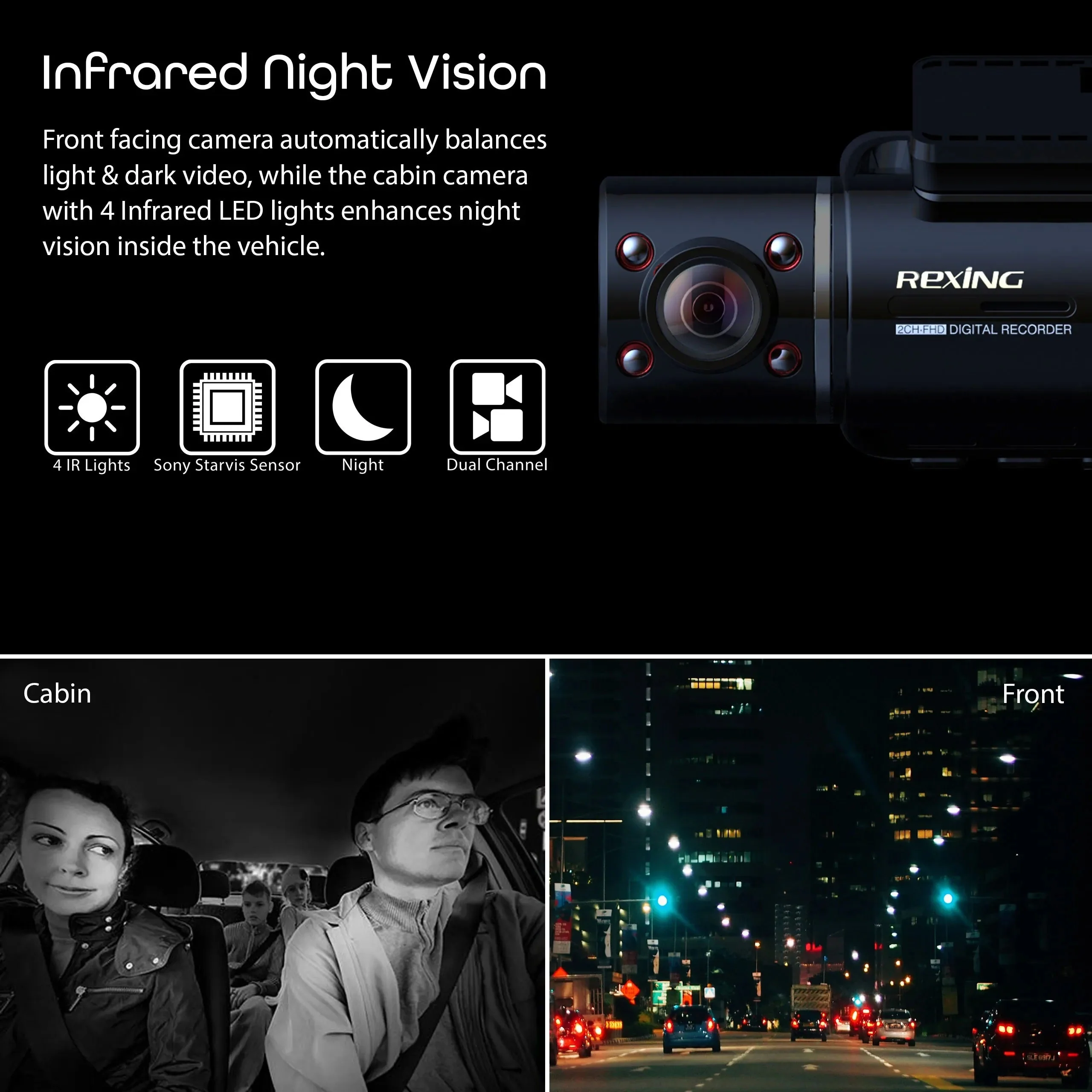 Rexing V3 Bundle Dual Camera Front and Inside Cabin Full HD 1080p with WiFi and Built-in GPS - Image 3