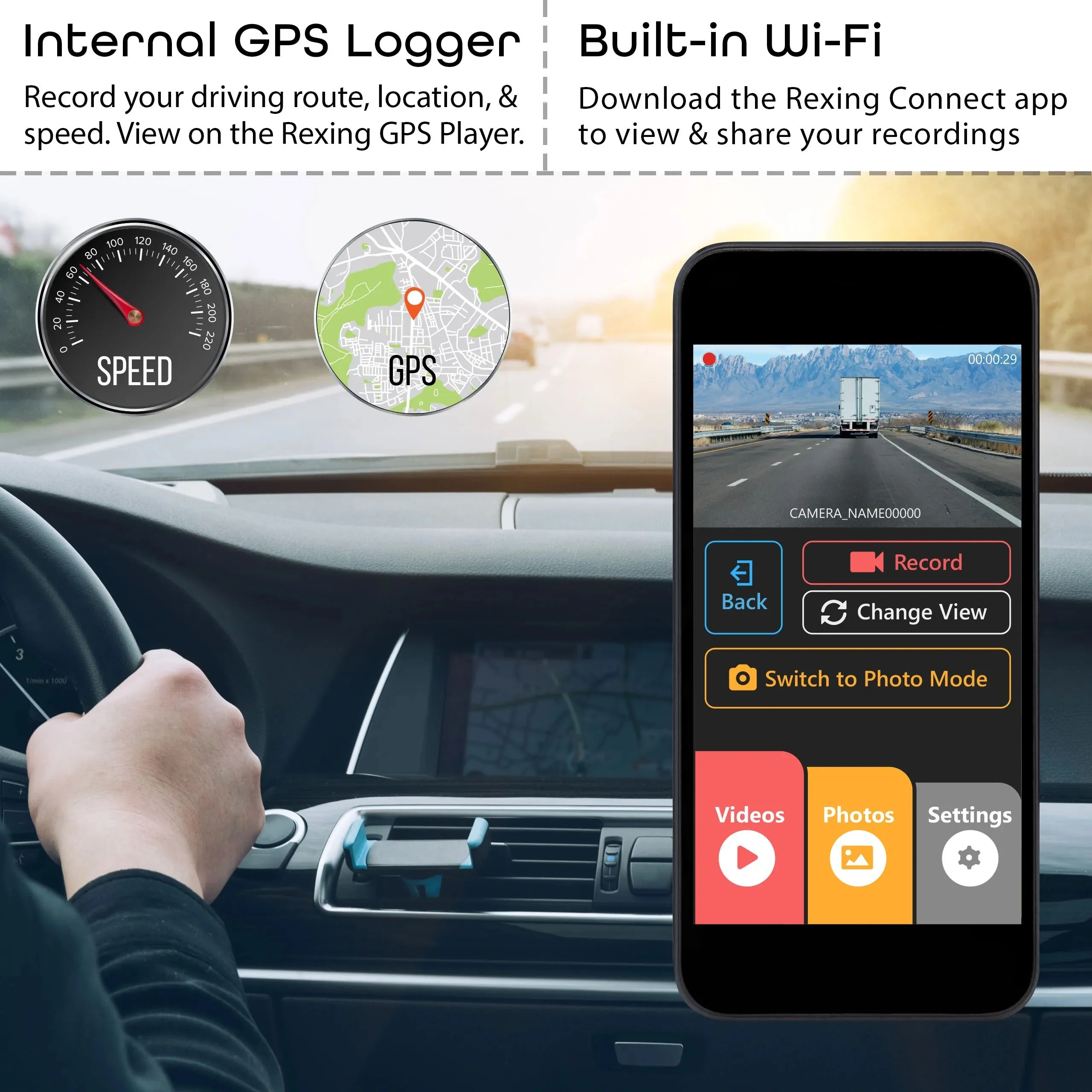 Rexing V3 Bundle Dual Camera Front and Inside Cabin Full HD 1080p with WiFi and Built-in GPS - Image 5