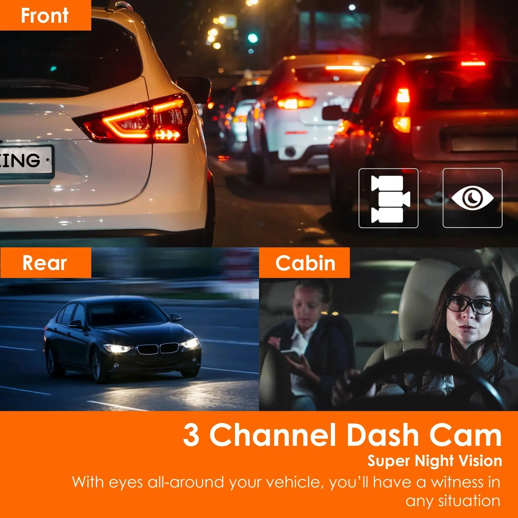 Rexing V33 3 Channel 1440p+1440p+1440p Front, Cabin and Rear Camera Dashcam with Built-in Wi-Fi & GPS - Image 2