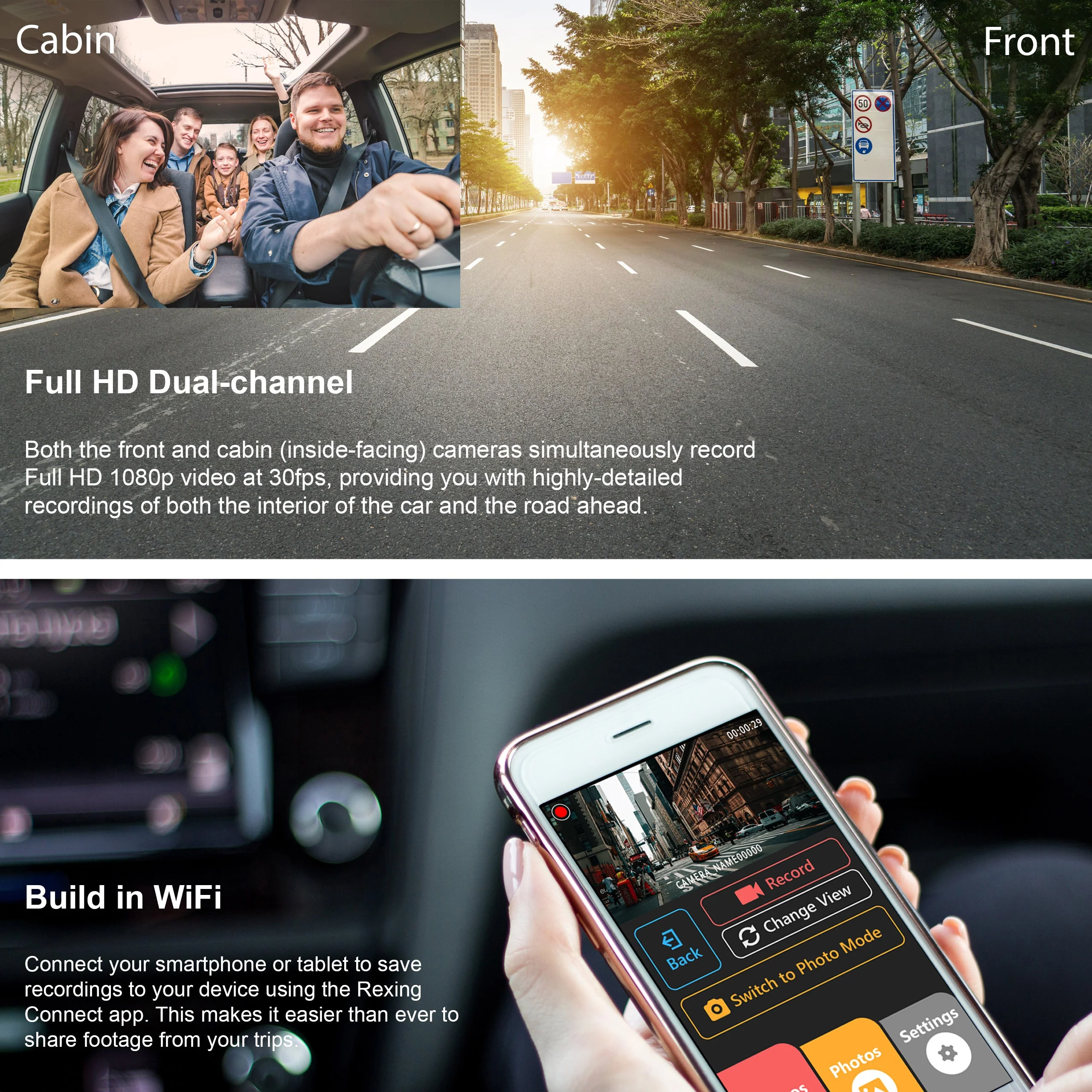 Rexing V3C Dual Camera Front and Inside Cabin Full HD 1080p Dash Cam with WiFi - Image 5