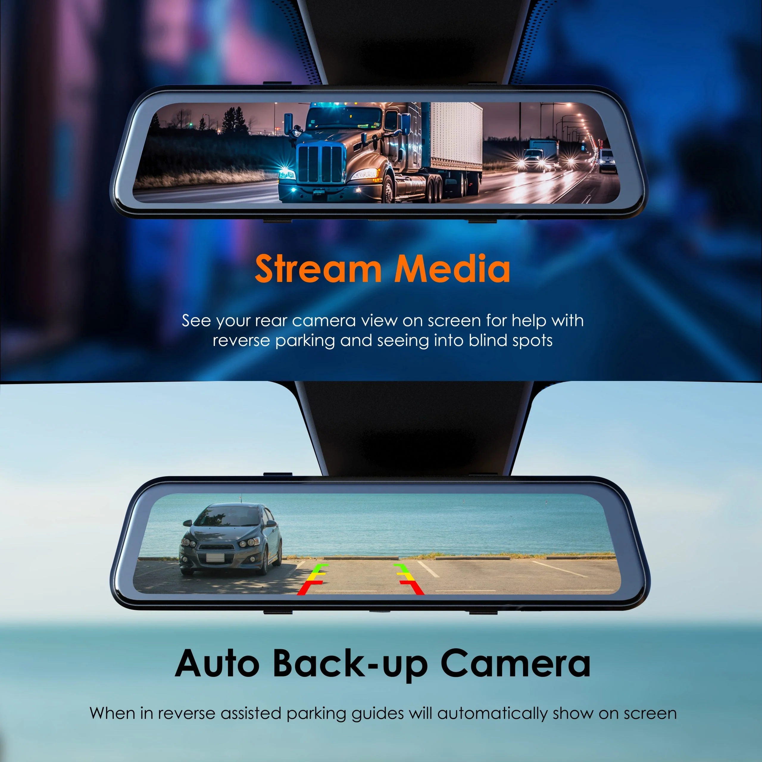 RexingUSA M2 MAX – 2-Channel Mirror Dash Cam w/ 12” IPS Touch Screen, 4K + 1080p, Wi-Fi, GPS, ADAS,Loop Recording, Backup Camera, Parking Mode, Collision Detection - Image 4