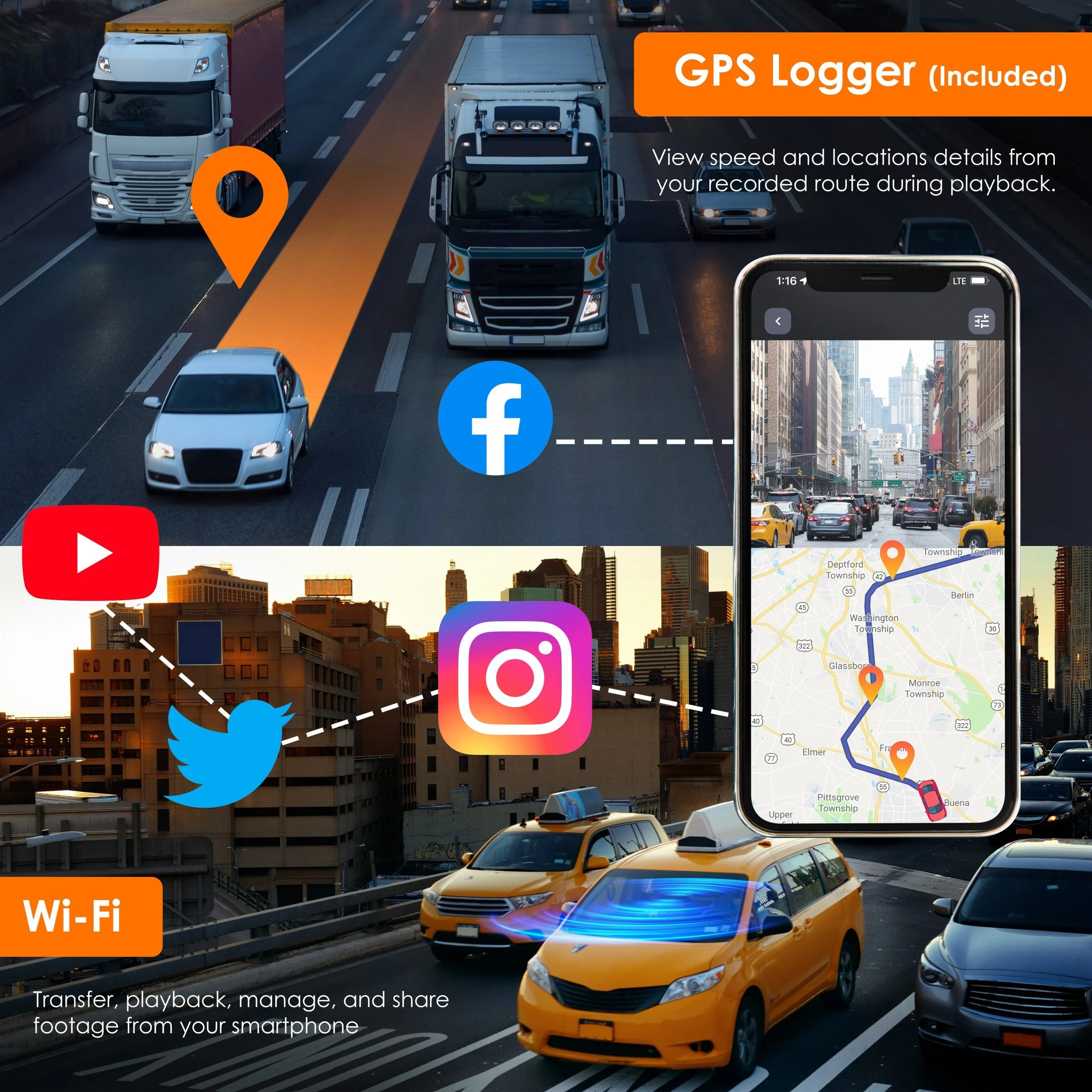RexingUSA M2 MAX – 2-Channel Mirror Dash Cam w/ 12” IPS Touch Screen, 4K + 1080p, Wi-Fi, GPS, ADAS,Loop Recording, Backup Camera, Parking Mode, Collision Detection - Image 7