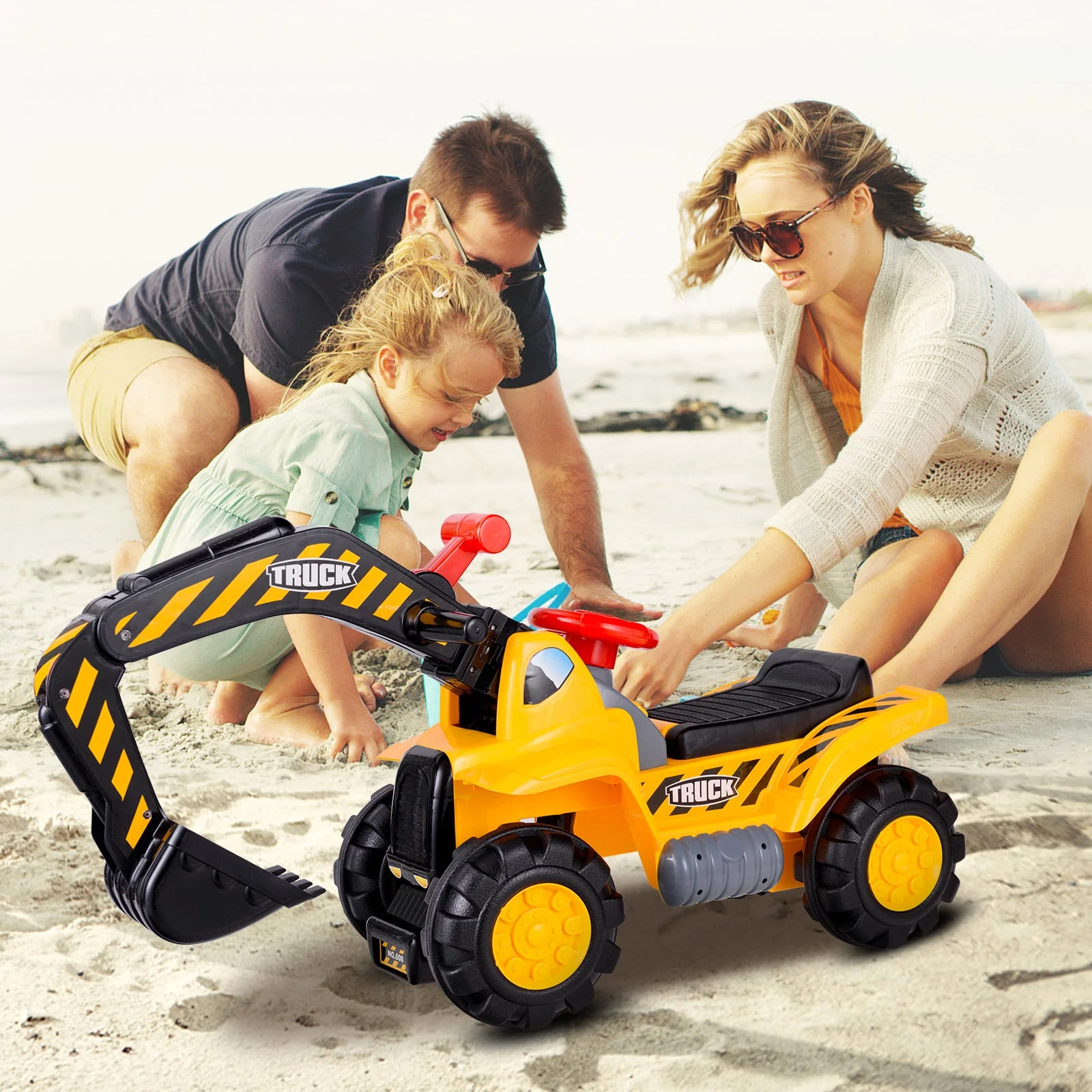 Ride on Push Car Bulldozer Digger Toy with Safety Helmet and Working Shovel - Image 2