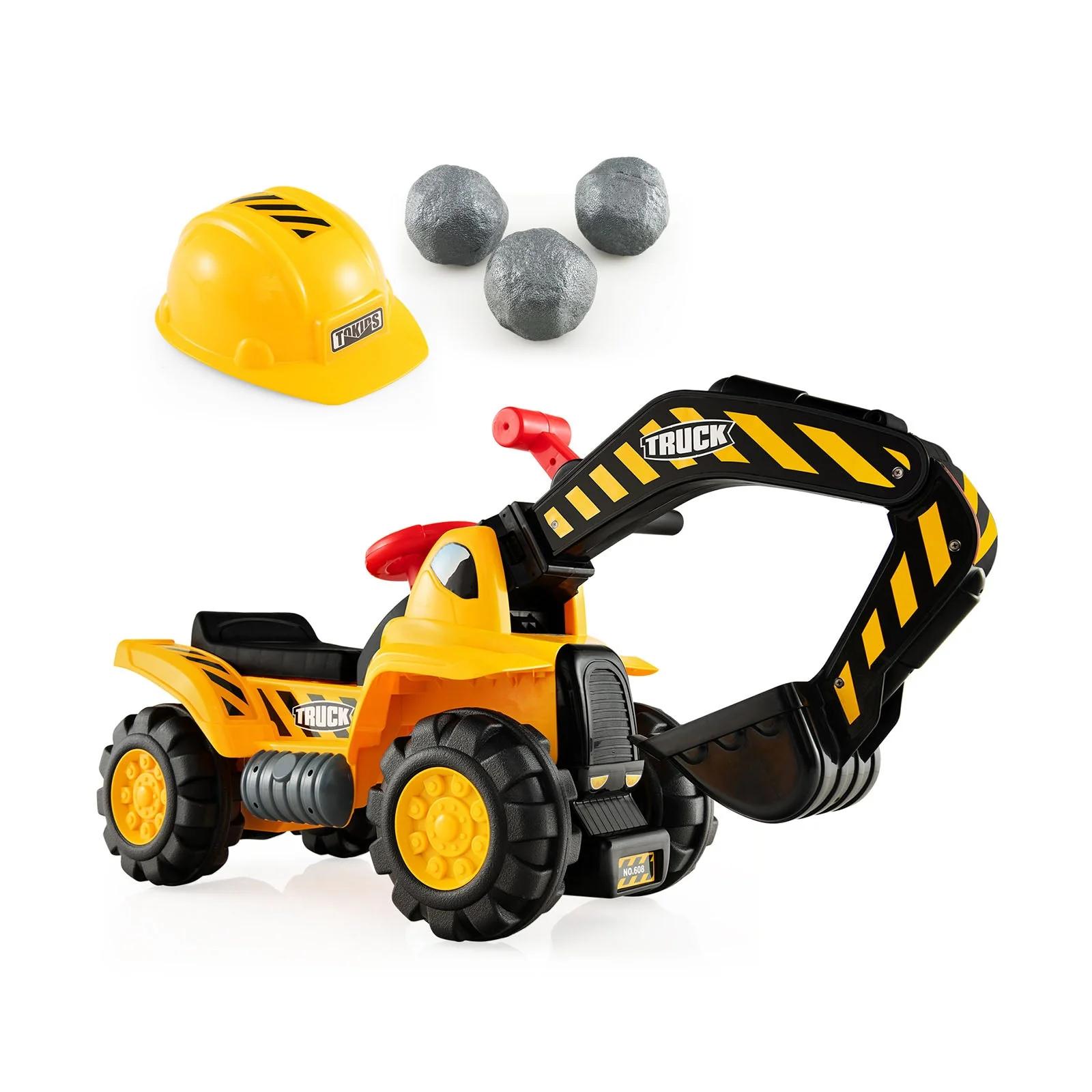 Ride on Push Car Bulldozer Digger Toy with Safety Helmet and Working Shovel - Image 3