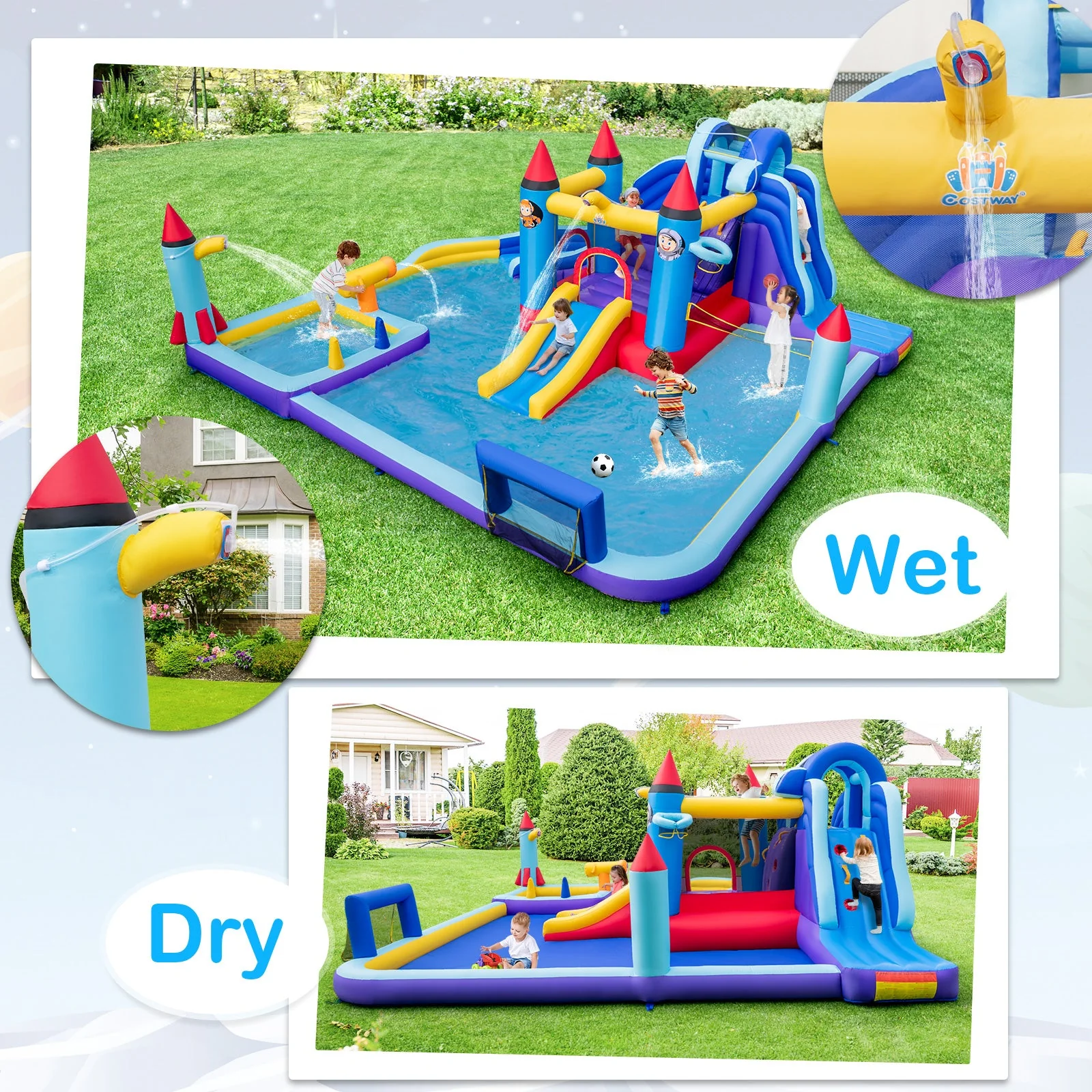 Rocket Theme Inflatable Water Slide Park with 950W Blower - Image 5