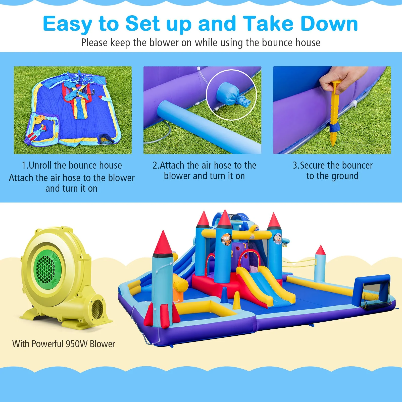 Rocket Theme Inflatable Water Slide Park with 950W Blower - Image 6