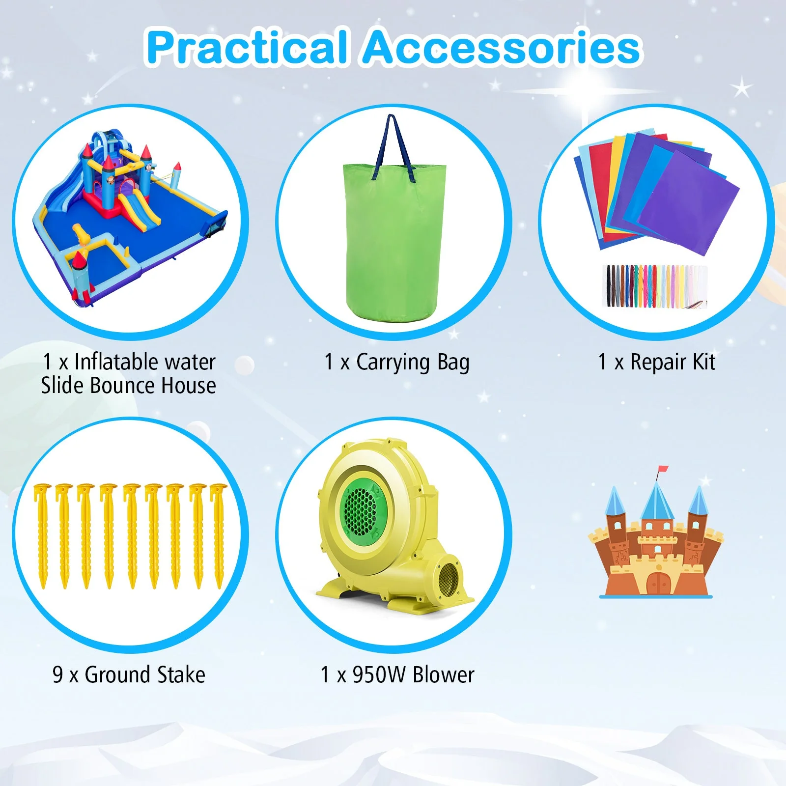Rocket Theme Inflatable Water Slide Park with 950W Blower - Image 7