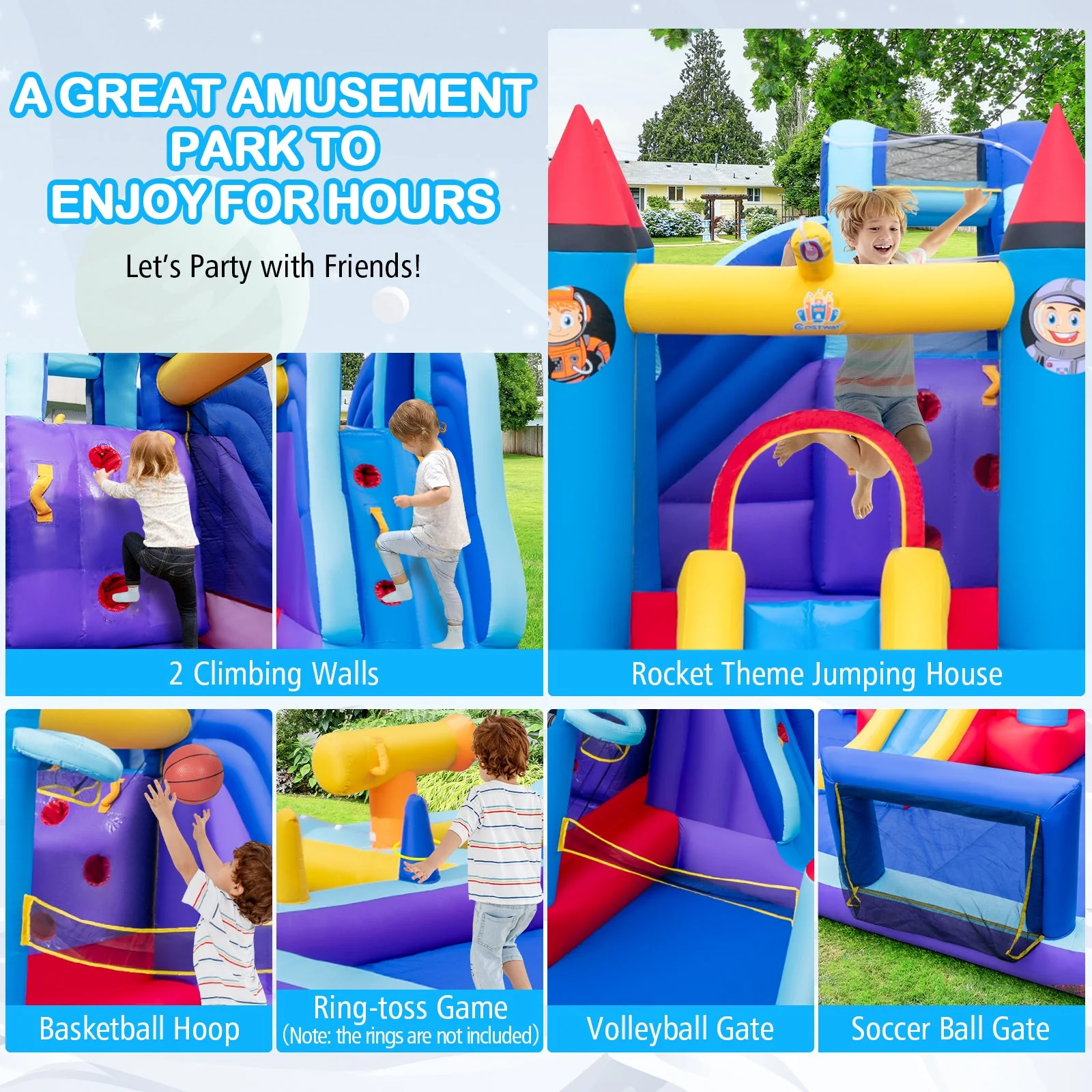 Rocket Theme Inflatable Water Slide Park with 950W Blower - Image 8