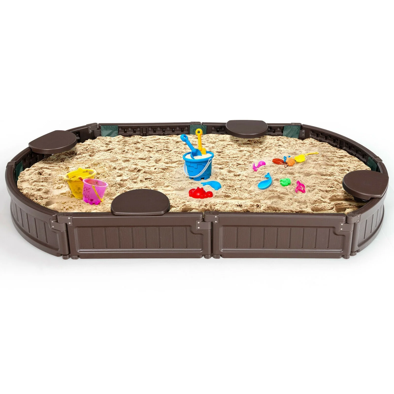 Sandbox with Built-in Corner Seat and Bottom Liner-Brown - Image 3